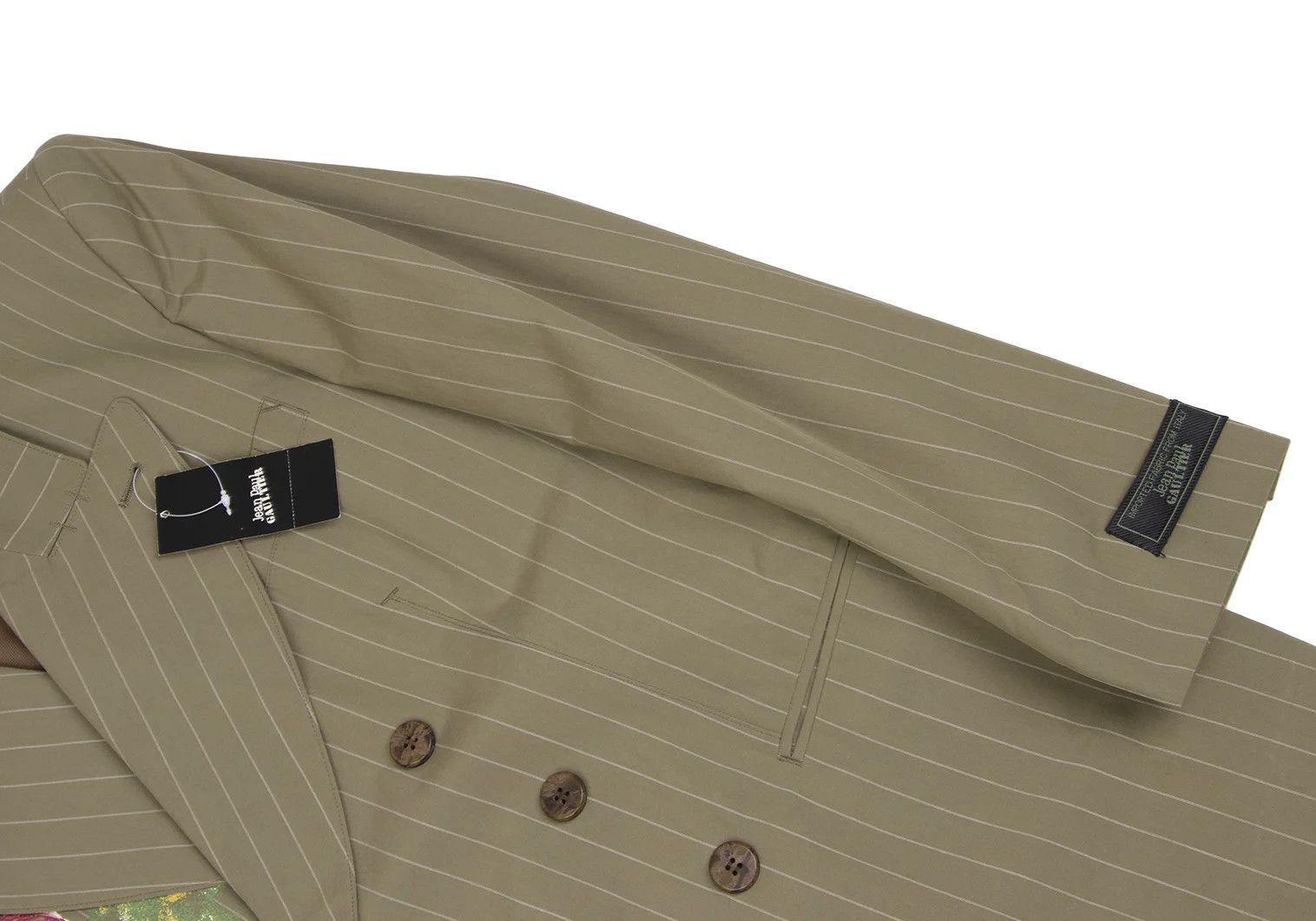 Jean Paul Gaultier Flower Print Cotton Stripe Double Breasted Jacket Beige 48 Size US M / EU 48-50 / 2 - 4 Thumbnail