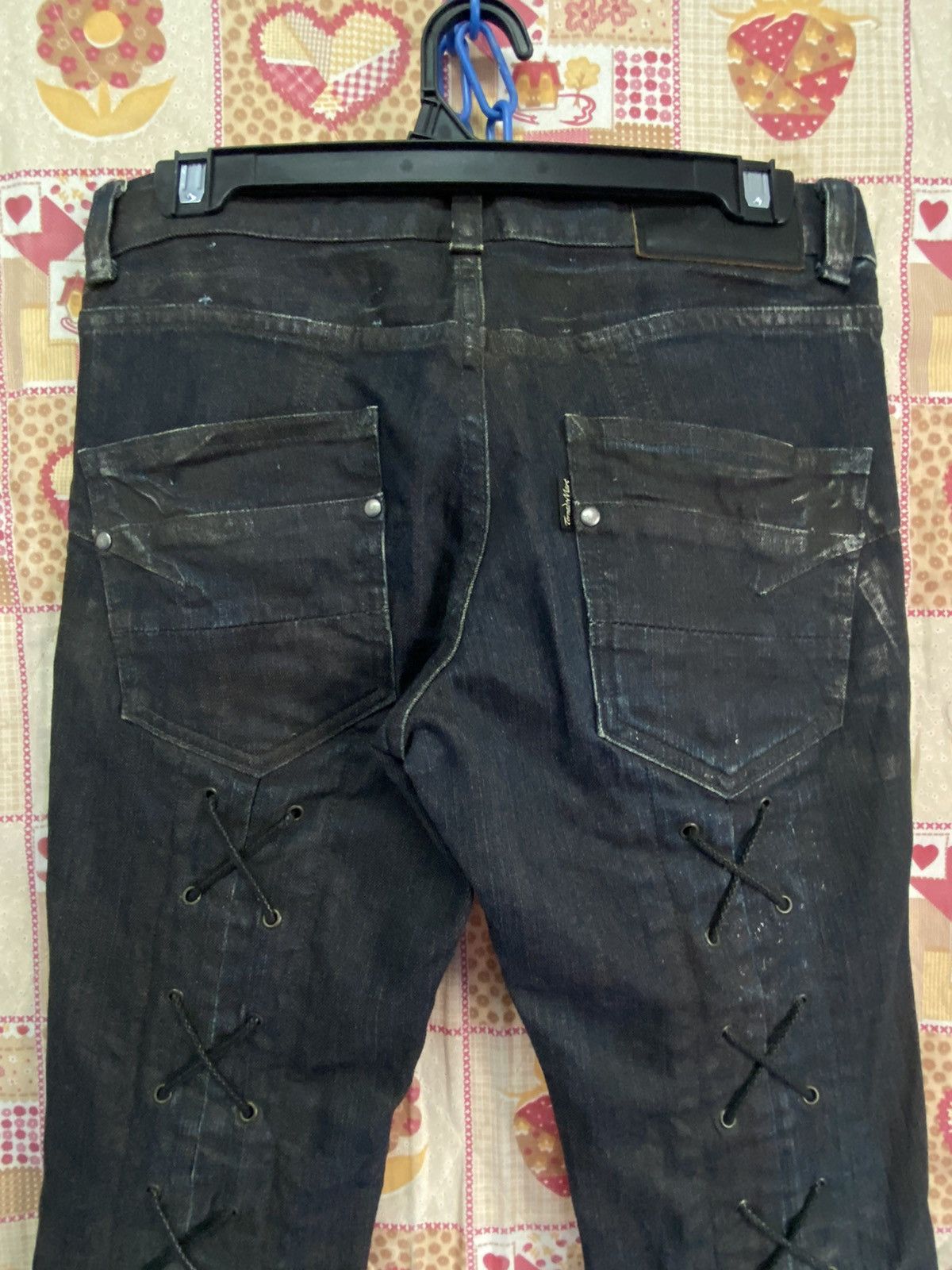 Tornado Mart Tornado Mart Lace Up Denim Black Oilcloth Flare Boot Cut Size US 29 - 2 Thumbnail
