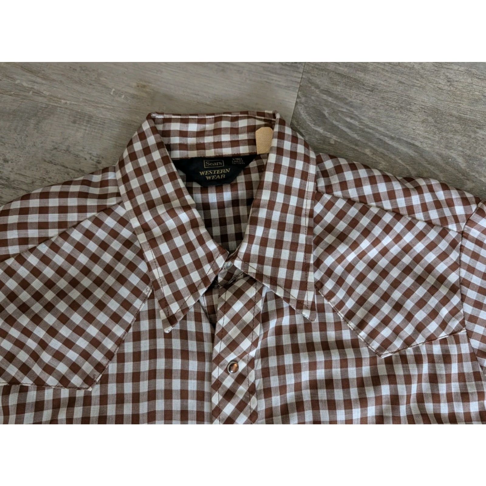 Sears Vintage Sears Western Wear Pearl Snap Shirt Brown Plaid Check XL Tall Mens Size US XL / EU 56 / 4 - 6 Thumbnail