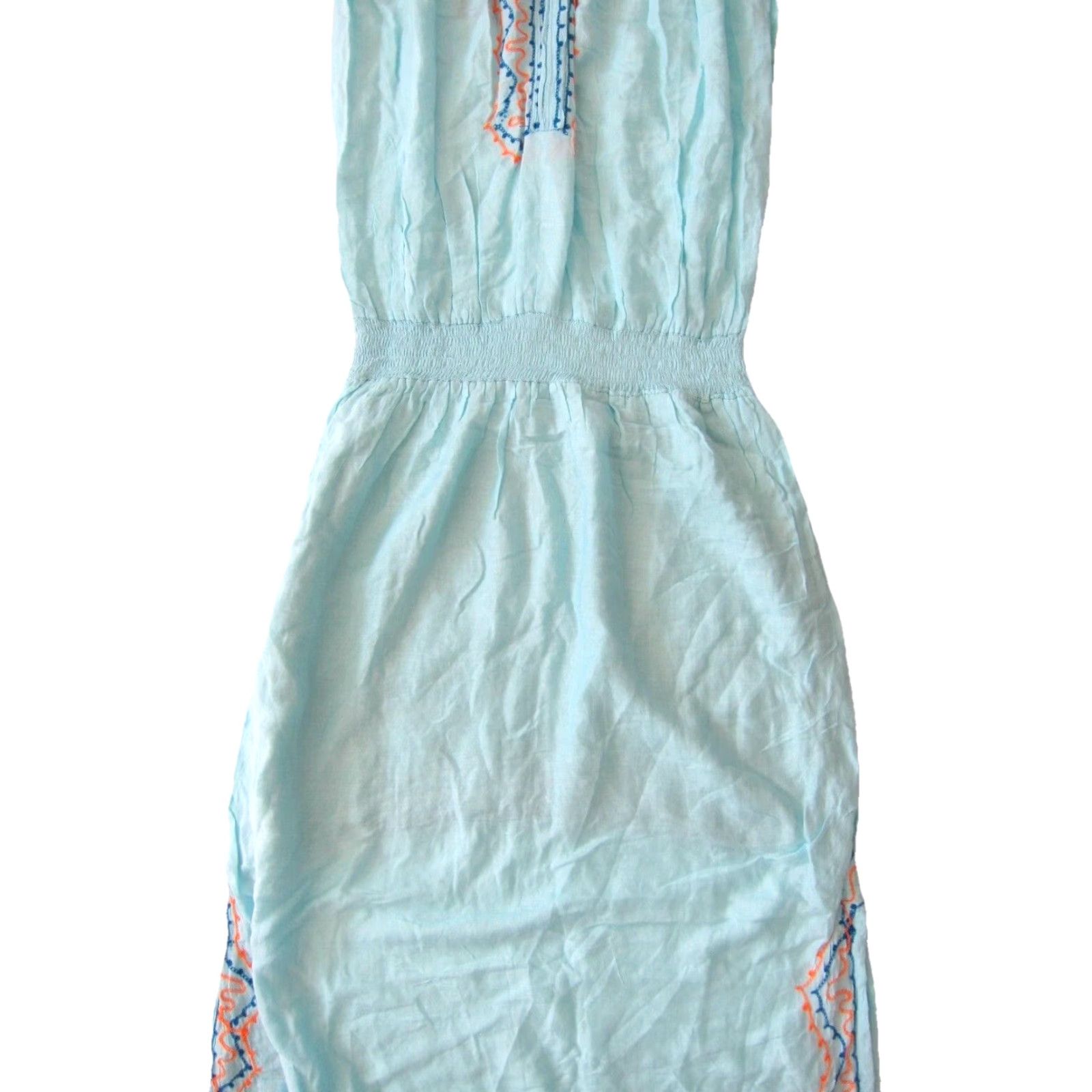 Vintage VINTAGE NWT 7 Islands Rayon Embroidered Strapless Long Maxi Dress Turquoise Orange Large Blue Size L / US 10 / IT 46 - 7 Thumbnail