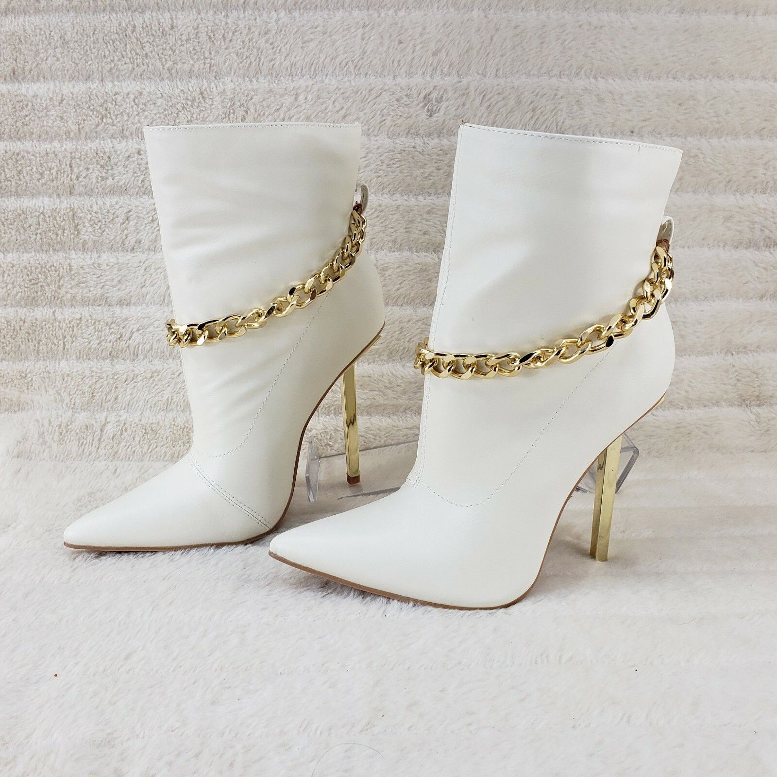 Other Venomous White Pointy Toe Spike Stiletto Heel Ankle Boots Go Size US 7 / IT 37 - 4 Thumbnail