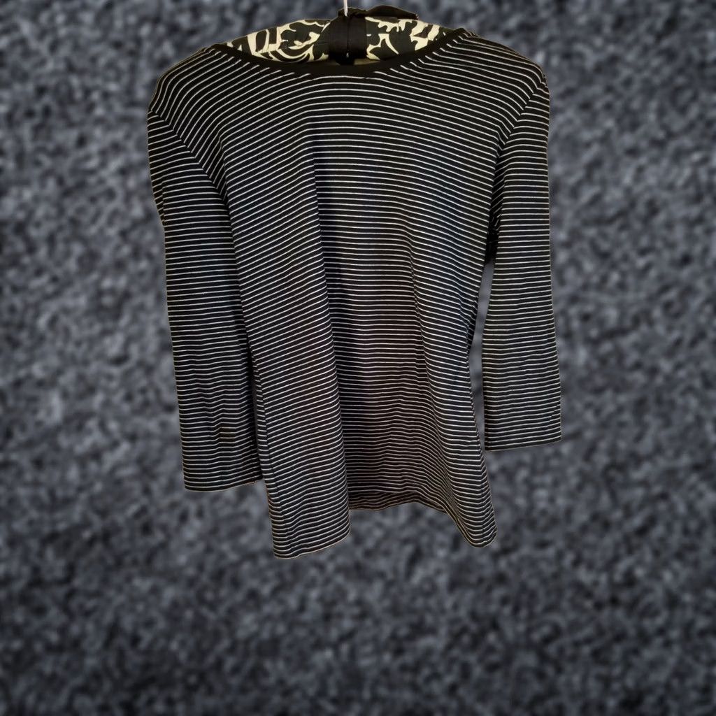White House Black Market White House Black Market Womens Striped Scoop Neck Top Small Black 3/4 Sleeve Size S / US 4 / IT 40 - 1 Thumbnail