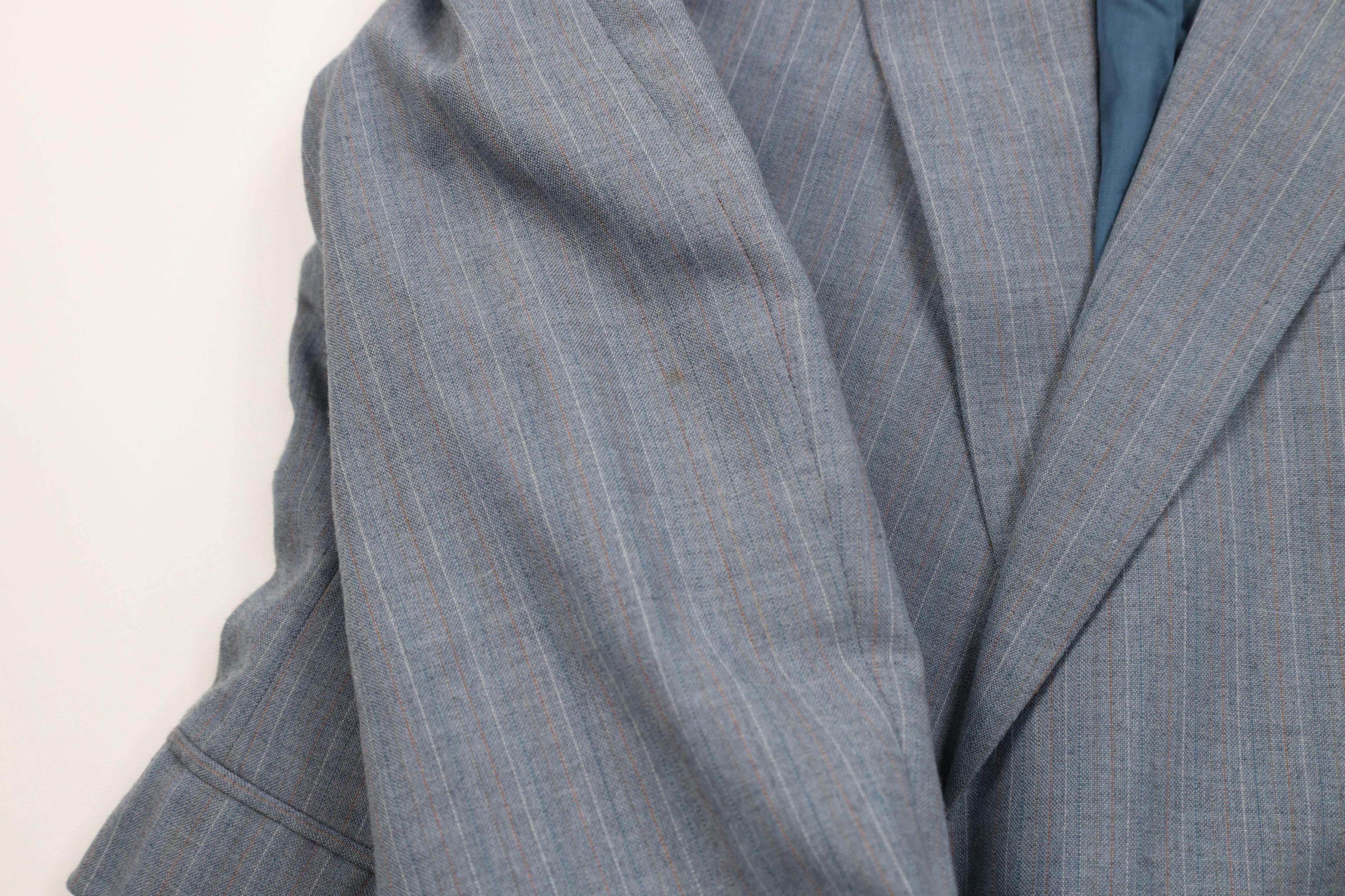 Vintage Vintage 70s 2 Piece Wool Suit Wedding Blue Striped Size 44L - 7 Thumbnail