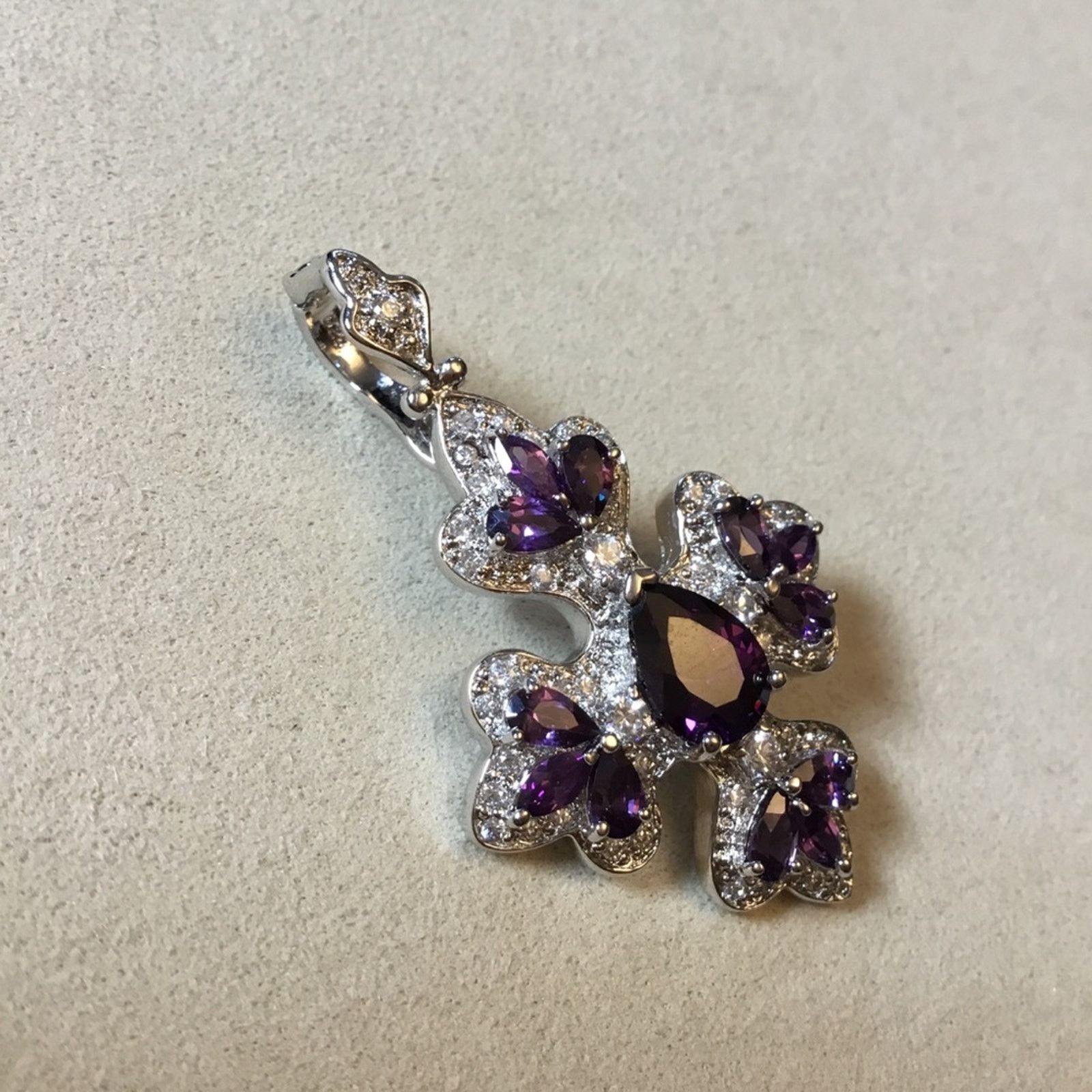Other Sterling Silver Purple Crystal Flower Pendant Size ONE SIZE - 6 Thumbnail