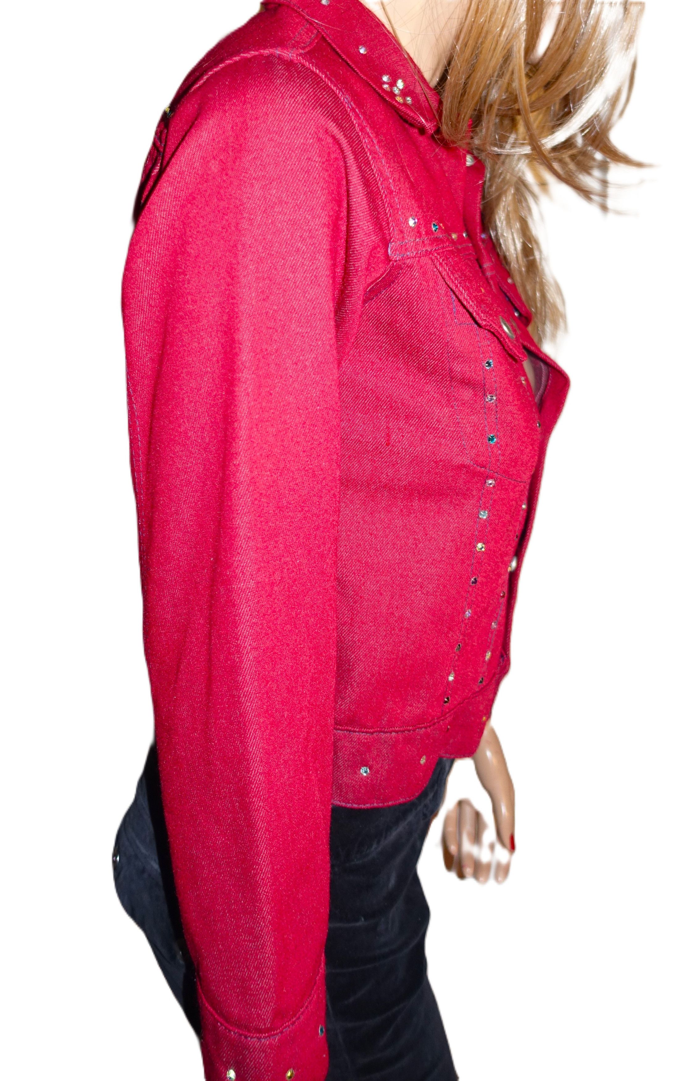 Vintage Vintage Put on Shop Burgundy Crystals Jean Jacket 14 XS Size XS / US 0-2 / IT 36-38 - 7 Thumbnail
