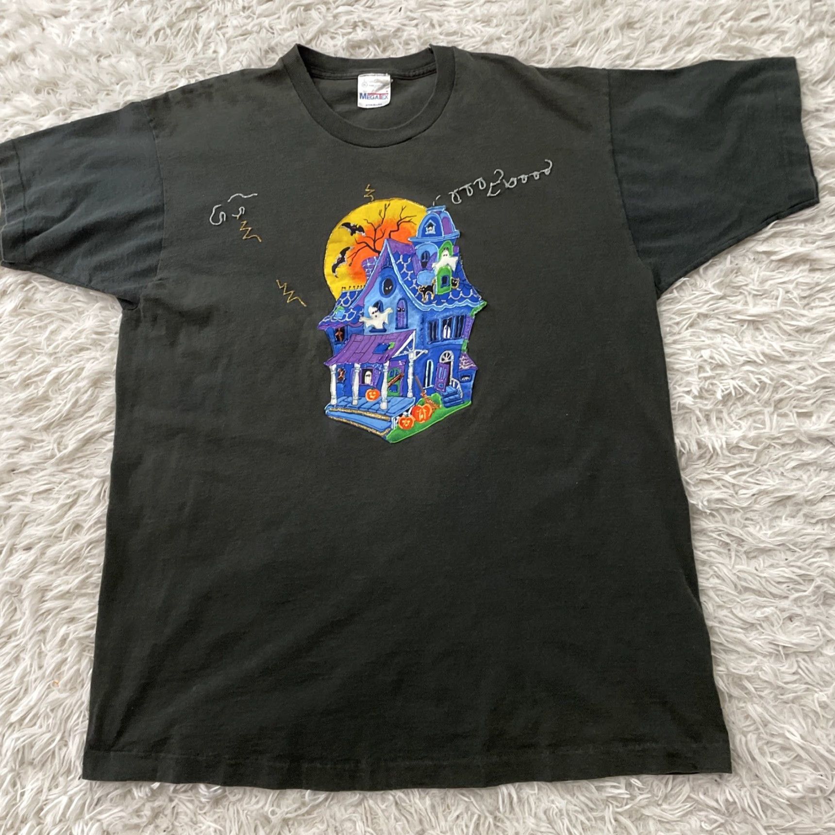 Vintage VINTAGE MegaTex Halloween 90s Single Stitch Shirt Men XL Black 3D Art Ghost Stitch Made USA United States Crew Neck Short Sleeve Cotton T-Shirt Size US XL / EU 56 / 4 - 2 Thumbnail