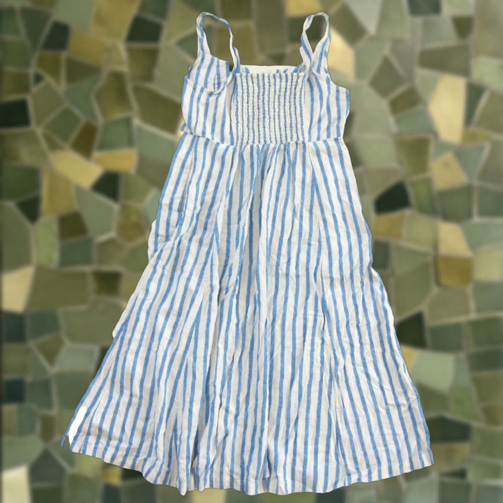 Old Navy NWT Old Navy Linen Rayon Blue White Stripe Pocket Midi Tank Sun Dress Large Size L / US 10 / IT 46 - 1 Thumbnail