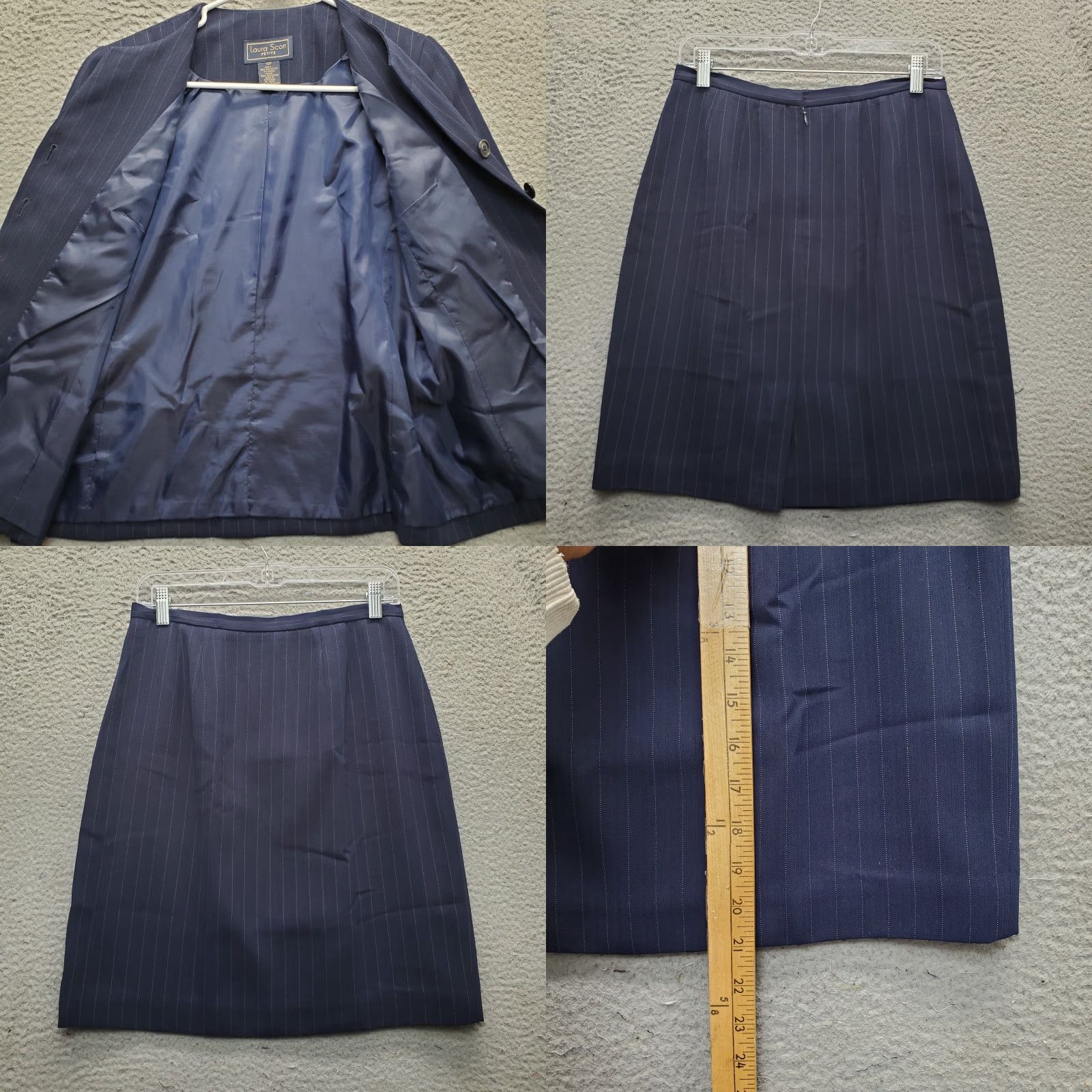 Vintage VINTAGE Laura Scott 2 Piece Set Womens 10P Navy Pinstripe Long Sleeve Single Breasted Shirt Size L / US 10 / IT 46 - 8 Thumbnail