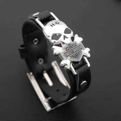 Jewelry × Leather Gothic Leather Punk Skull Bracelet Size ONE SIZE - 2 Thumbnail