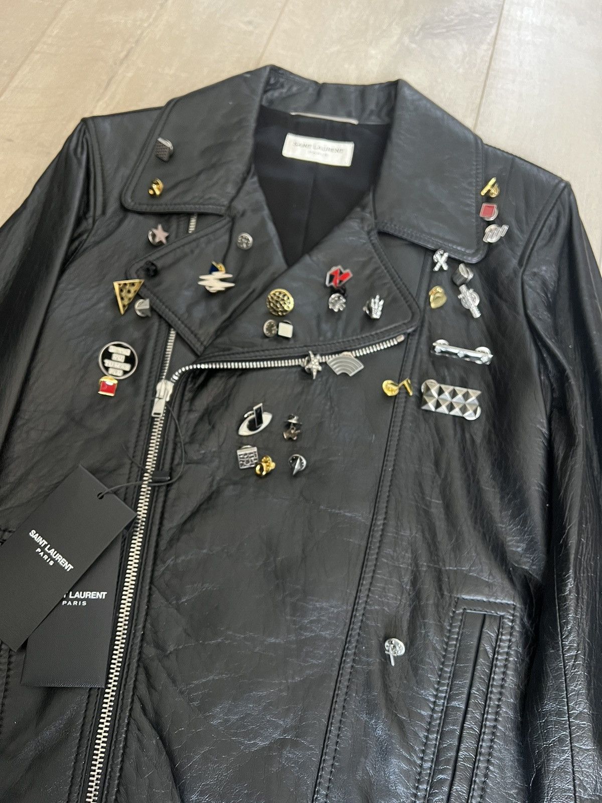 Hedi Slimane × Saint Laurent Paris 15FW L00 Motorcycle Leather Jacket Sz44 (with free pins) Size US S / EU 44-46 / 1 - 10 Thumbnail