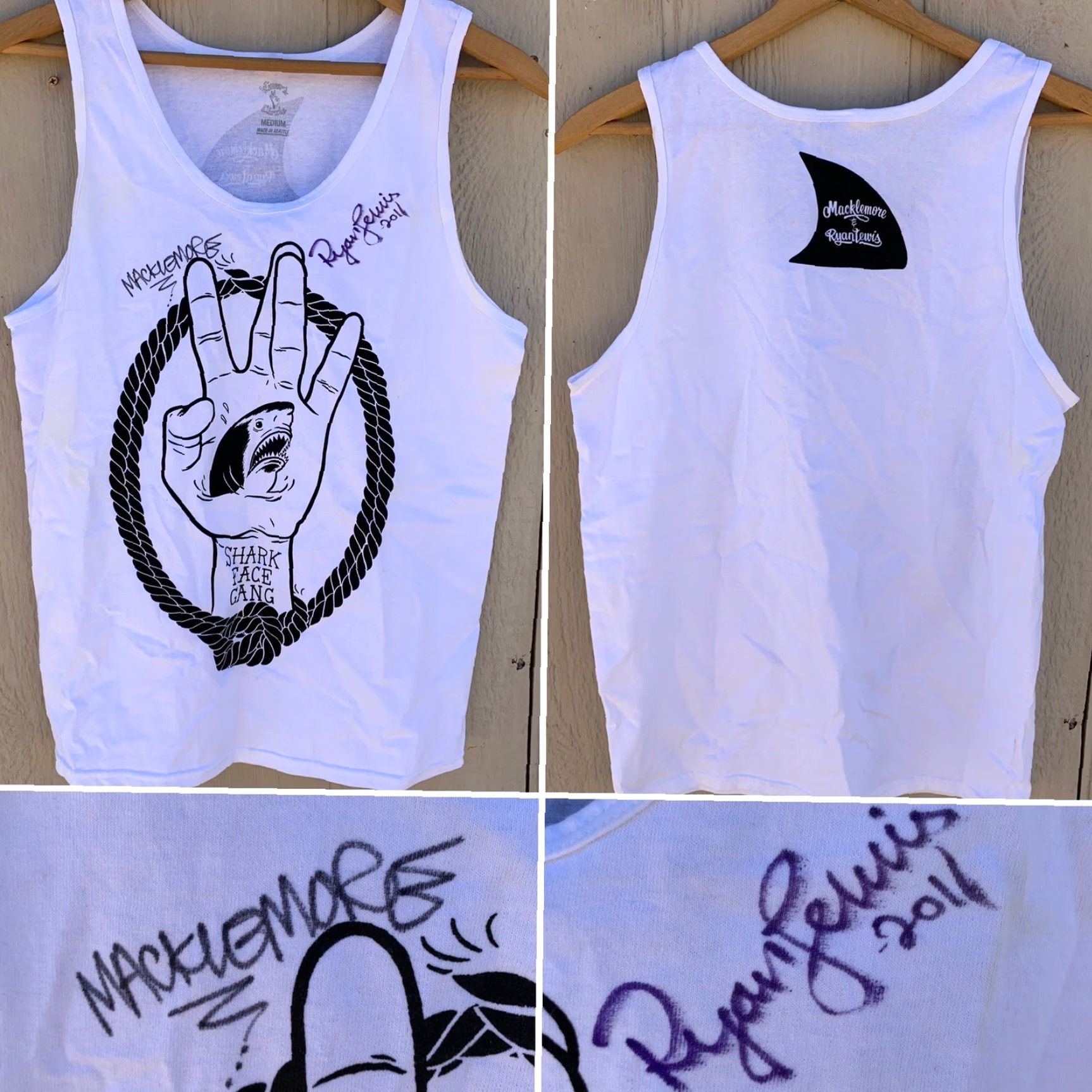 NANGA Shark Face Gang Macklemore & Ryan Lewis tank top M White Nike? Wait, original Brand: Winner’s Circle. Size US M / EU 48-50 / 2 - 5 Thumbnail