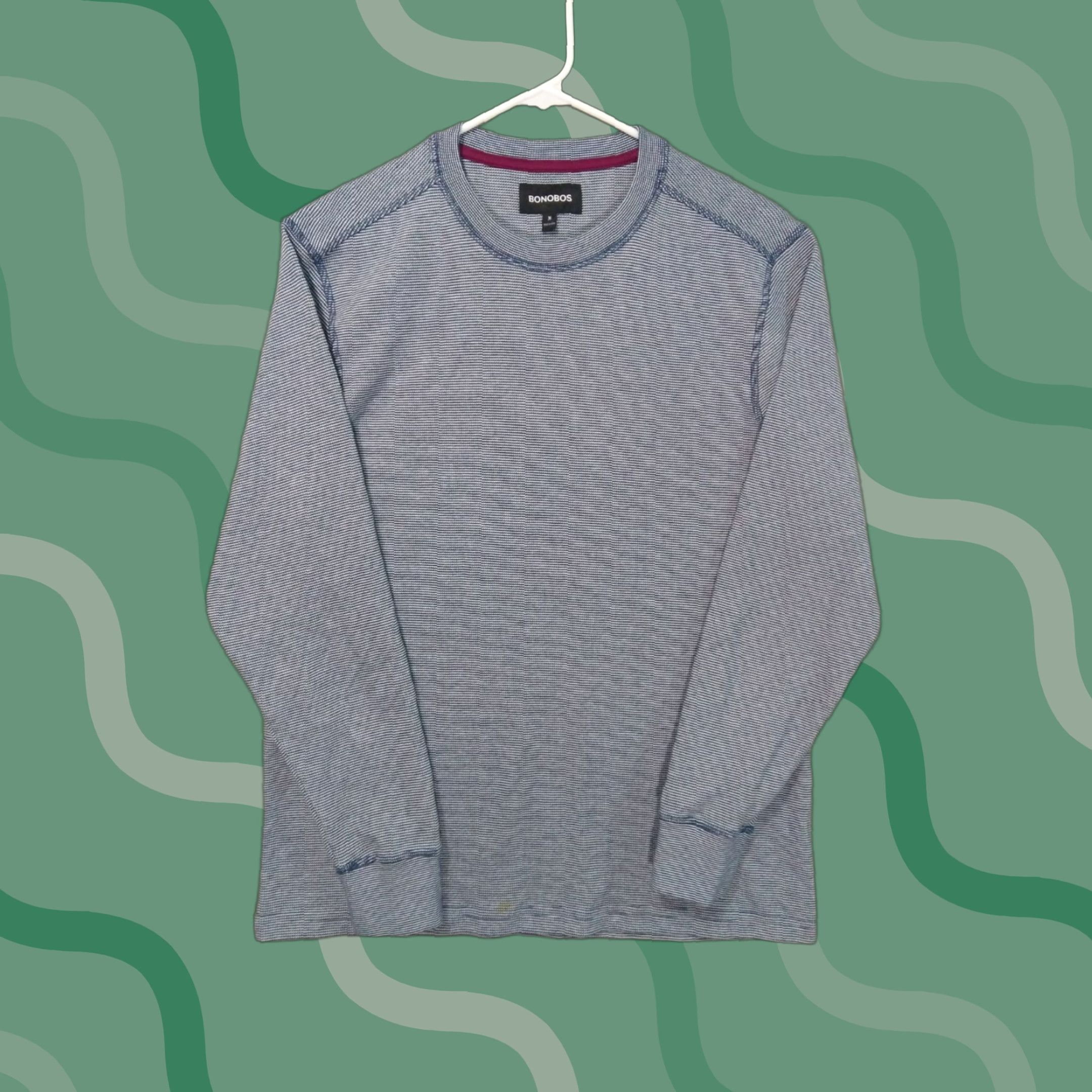 Bonobos Bonobos Shirt Men Medium Blue Striped Thermal Long Sleeve Crew Neck Waffle Knit Size US M / EU 48-50 / 2 - 1 Thumbnail