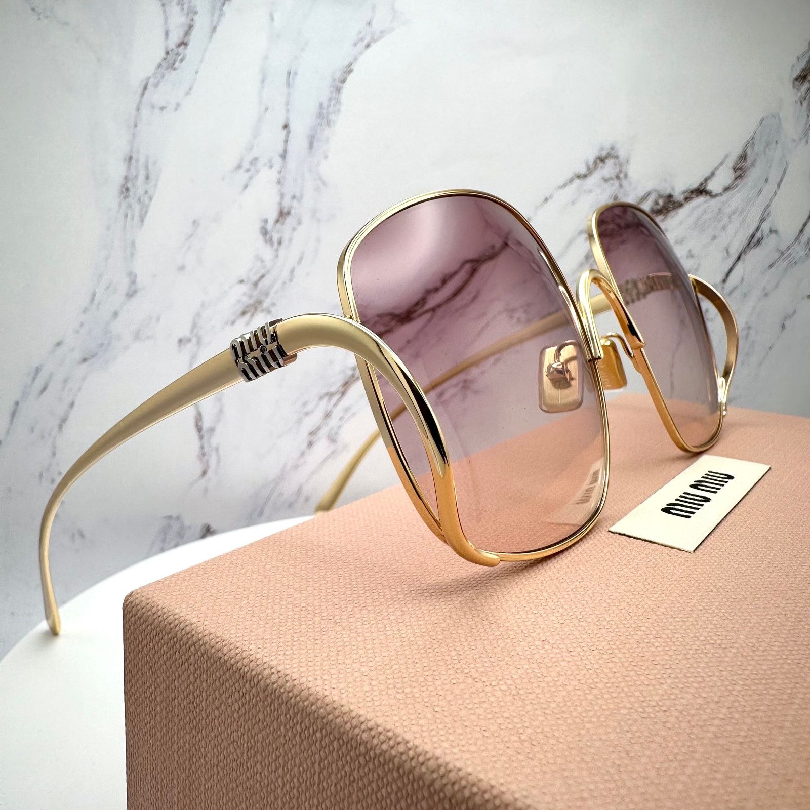 Miu Miu MIU MIU Sunglasses Gold Metal Square Oversized Gradient Lens Size ONE SIZE - 3 Thumbnail