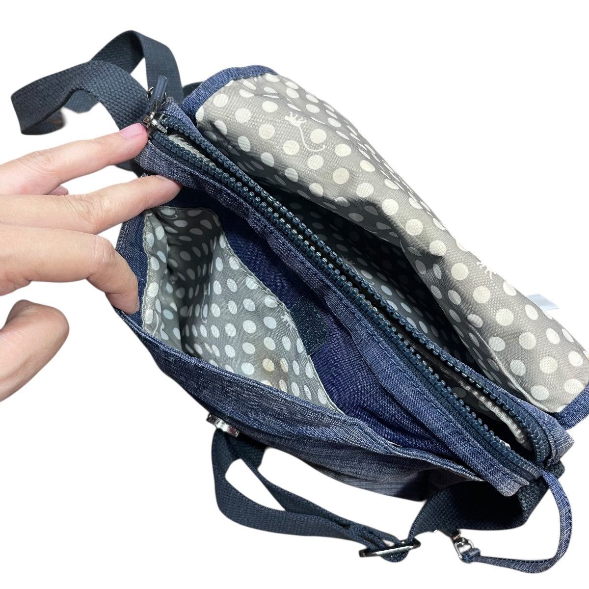 Vintage Kipling Crossbody Shoulder Bag Grey Blue Nylon Flap Messenge Size ONE SIZE - 6 Thumbnail