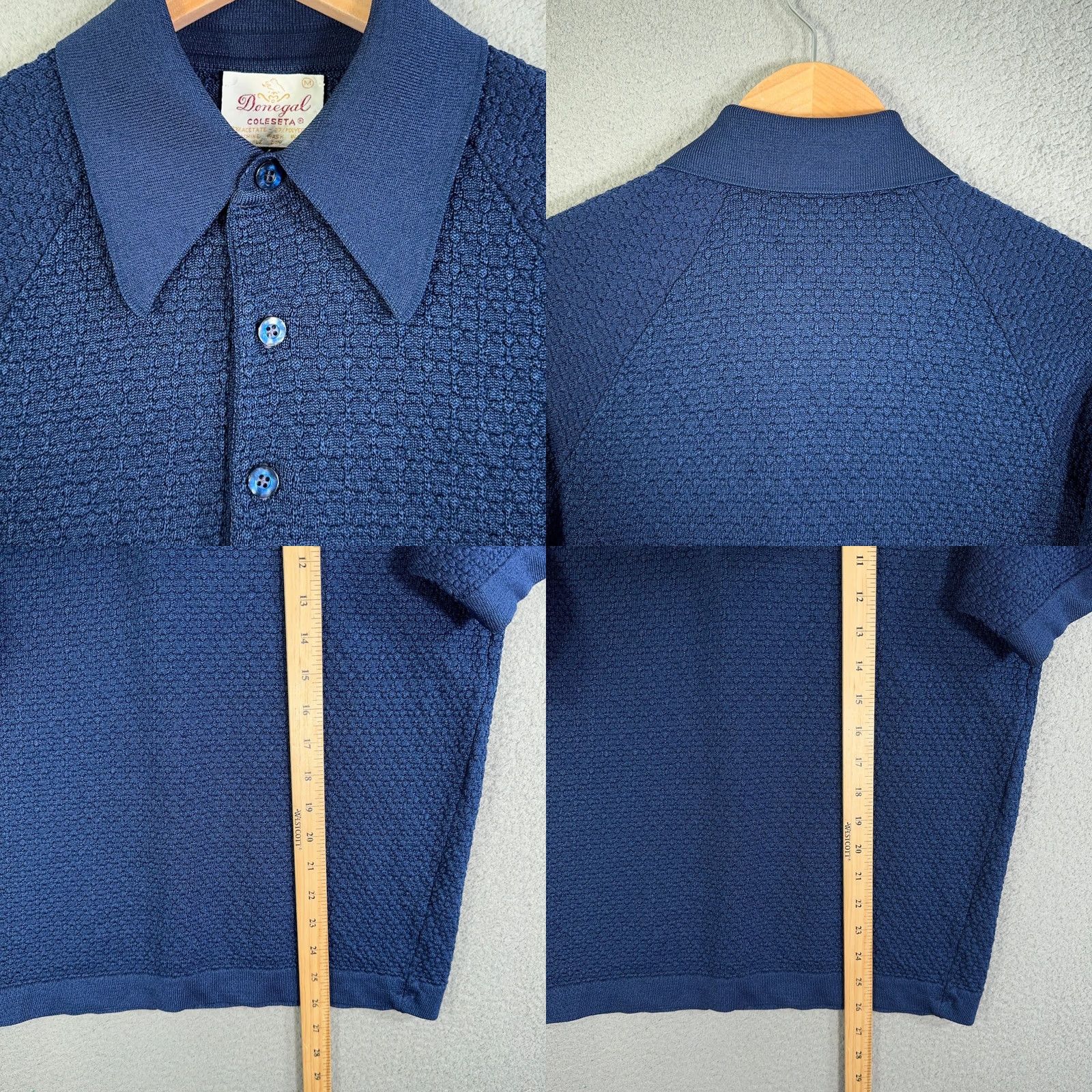 Vintage VINTAGE Donegal Coleseta Polo Shirt M Blue 60s 70s Retro Rockabilly Button-Down Collar Mens Polo Shirt Medium Bubble Texture Knit 60s 70s Size US M / EU 48-50 / 2 - 8 Thumbnail