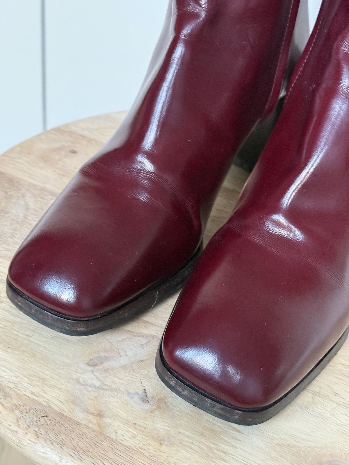 Prada × Vintage Prada Burgundy Leather Ankle Boots Squared Heels Size US 7 / IT 37 - 3 Thumbnail