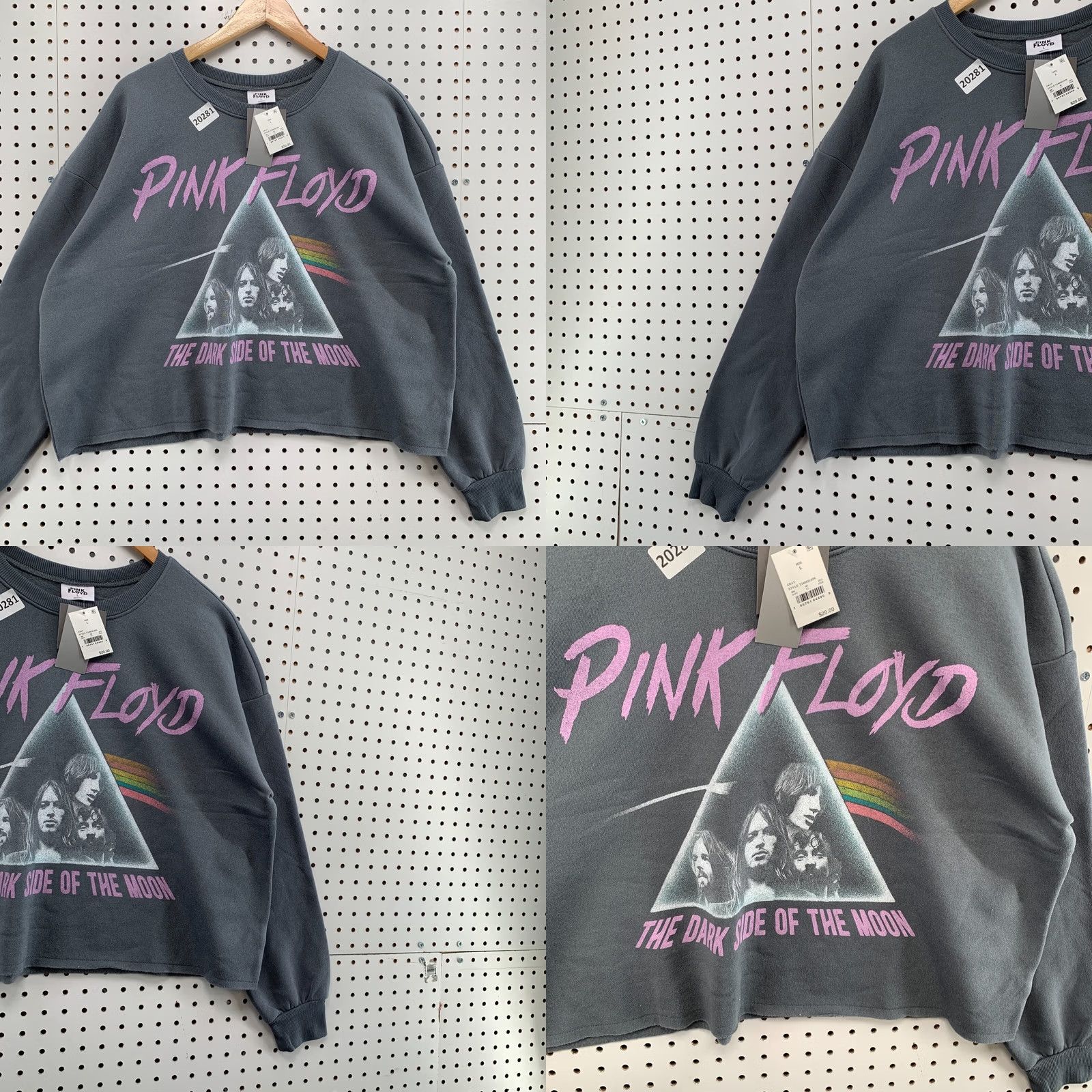 Vintage Pink Floyd Sweatshirt Gray Crew Neck Pullover Womens L 7x22.5 NWT Cropped NEW Size L / US 10 / IT 46 - 8 Thumbnail