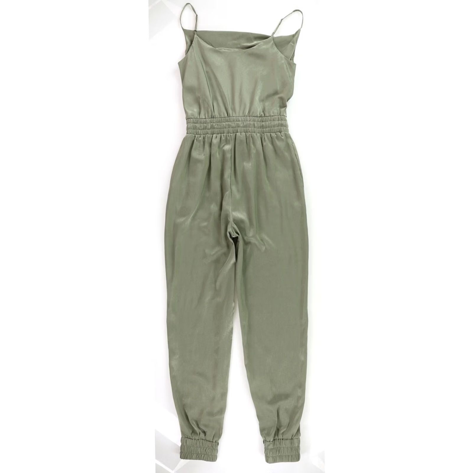 Bar III bar III Womens Satin Jogger Jumpsuit Green L Size 36" / US 14 / IT 50 - 3 Thumbnail
