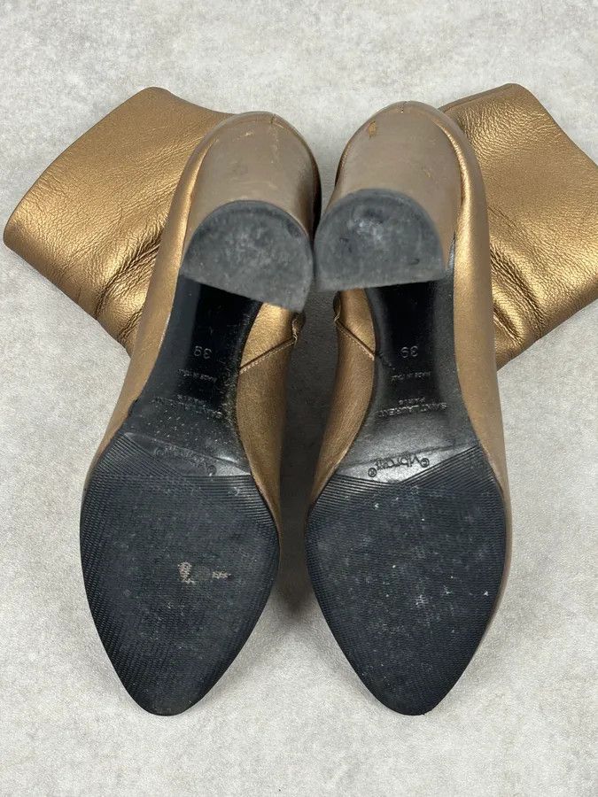 Saint Laurent Paris Saint Laurent Gold Leather Ruched Block Heel Bootie Size US 8 / IT 38 - 13 Thumbnail