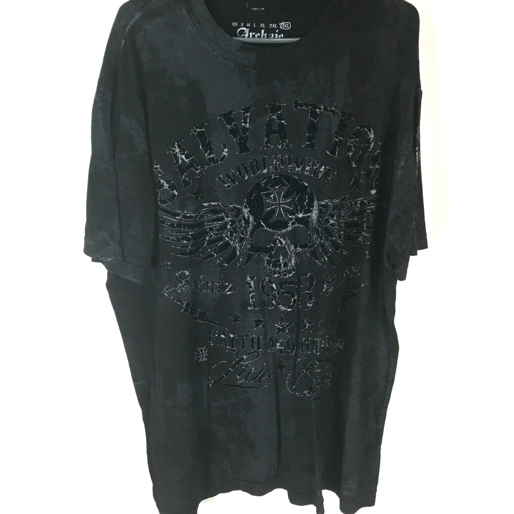 Vintage VINTAGE Archair Mens Salvation Worldwide Faith And Honor Black Graphic T Shirt 3XL Mens Short Sleeve Crew Neck Graphic Tee Size US XXL / EU 58 / 5 - 2 Thumbnail