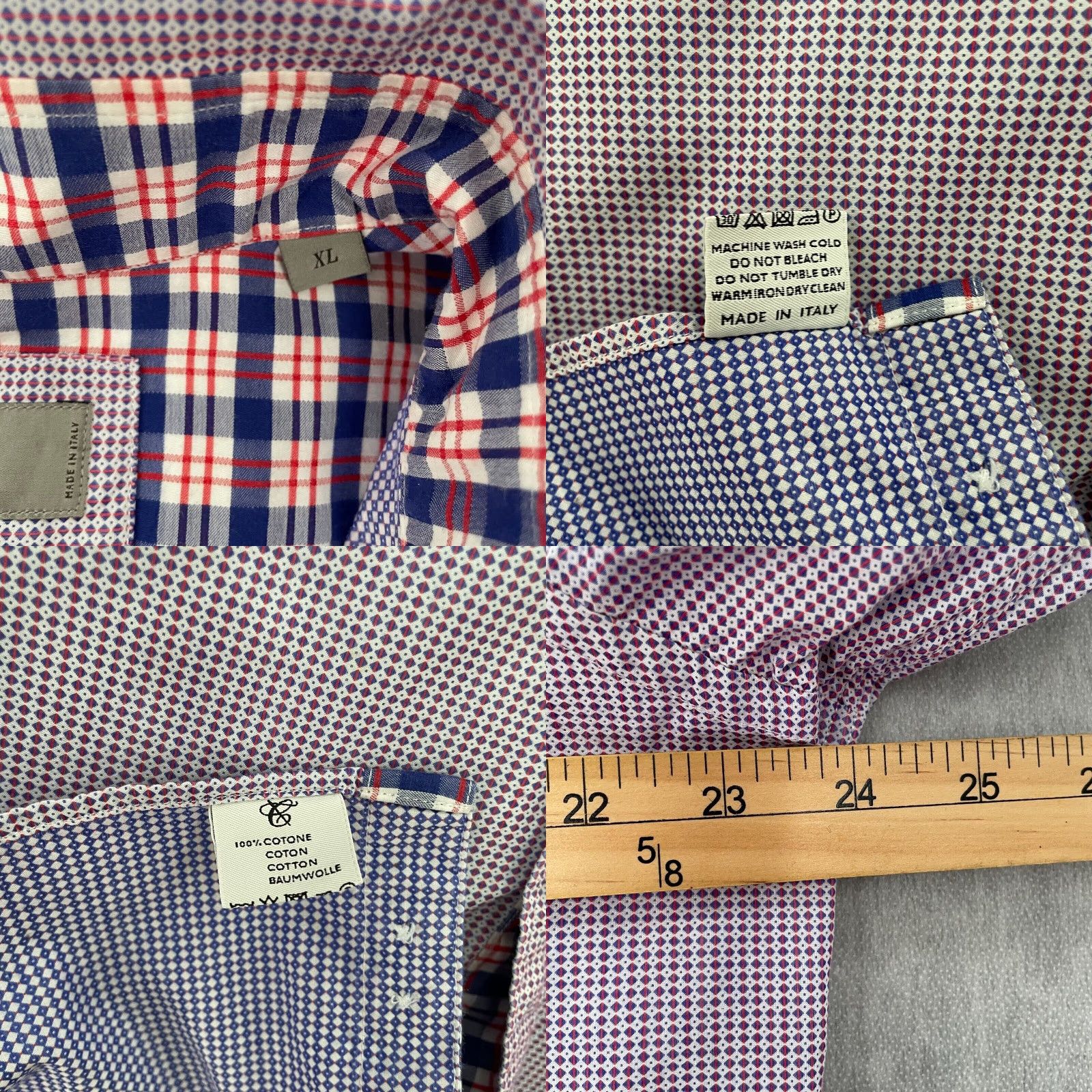 Canali VINTAGE Canali Dress Shirt Adult XL Red Blue Argyle Button Up Long Sleeve Made in Italy Mens Size US XL / EU 56 / 4 - 8 Thumbnail