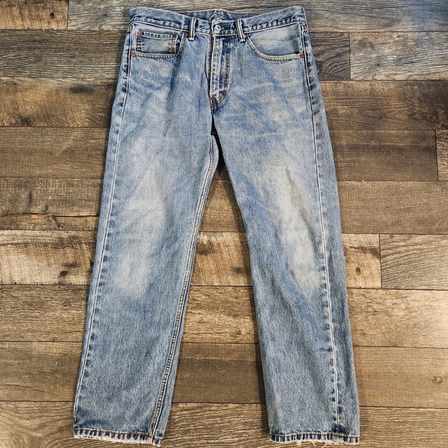 Levi's Levi's 505 Jeans Mens 34X30 Blue Light Wash Denim Straight Fit Regular 5-Pocket Design Belt Loops Logo Size US 34 / EU 50 - 2 Thumbnail