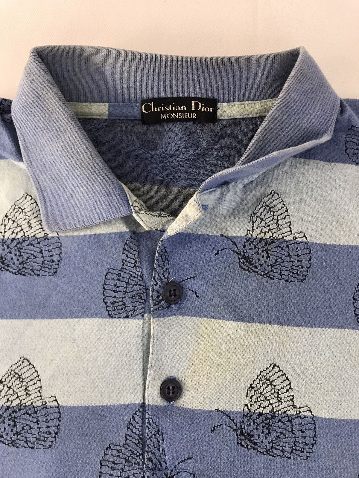 Christian Dior Monsieur 90s Christian Dior Monsieur Striped Butterfly Blue Polo Tee Size US XL / EU 56 / 4 - 4 Thumbnail