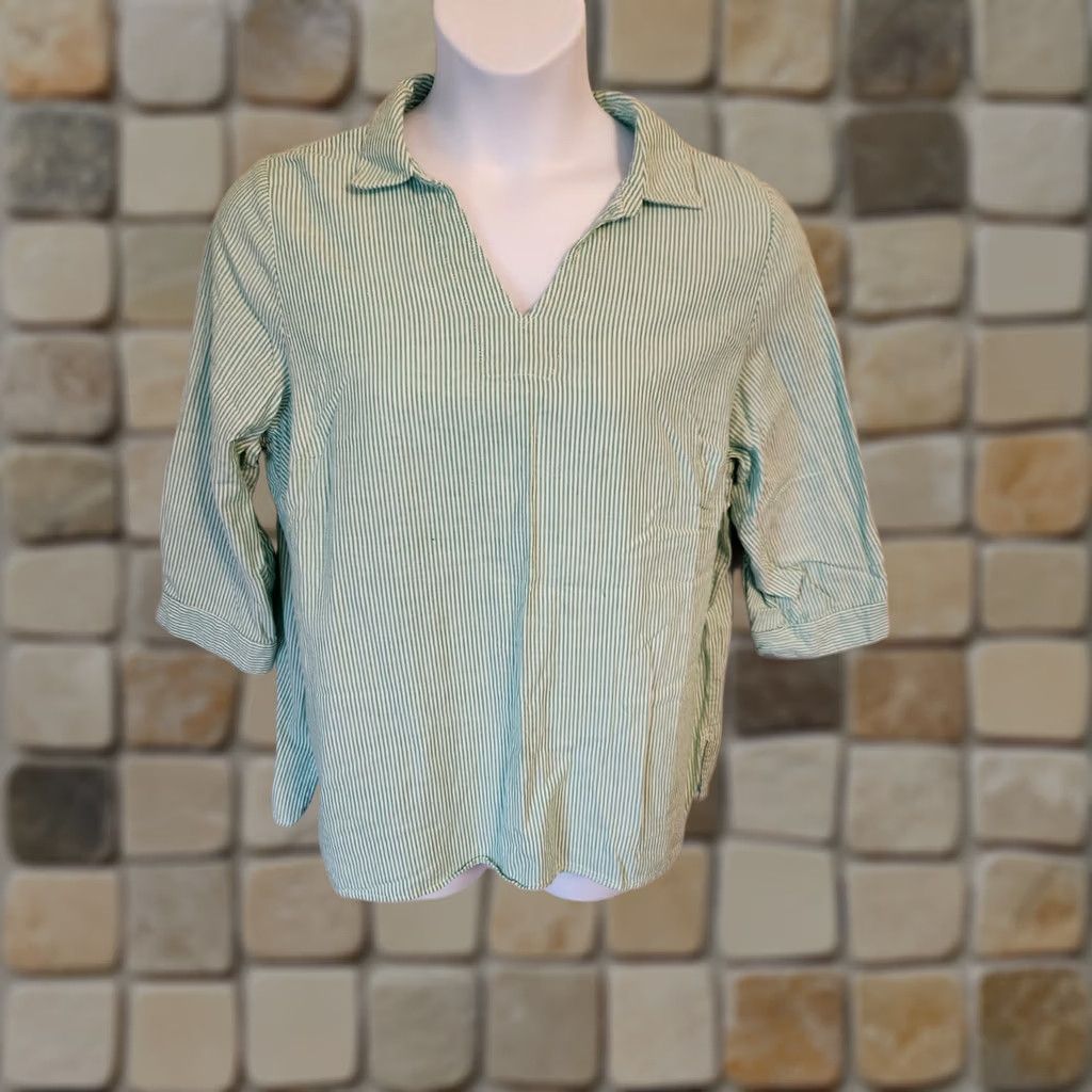 Vintage CJ Banks Green White Striped Button Up Shirt 1X Women Size XL / US 12-14 / IT 48-50 - 1 Thumbnail