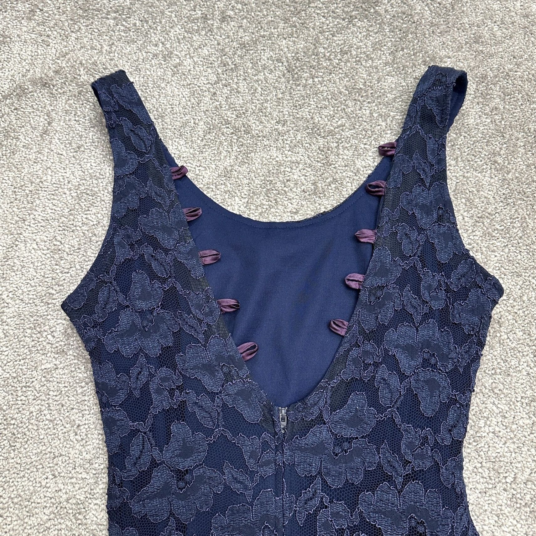 Vintage Rampage Dress Womens Lace Bodycon Vintage 11 Blue Sleeveless Nylon Scoop Neck Zipper Knee Length Lined Pattern Solid Size L / US 10 / IT 46 - 3 Thumbnail