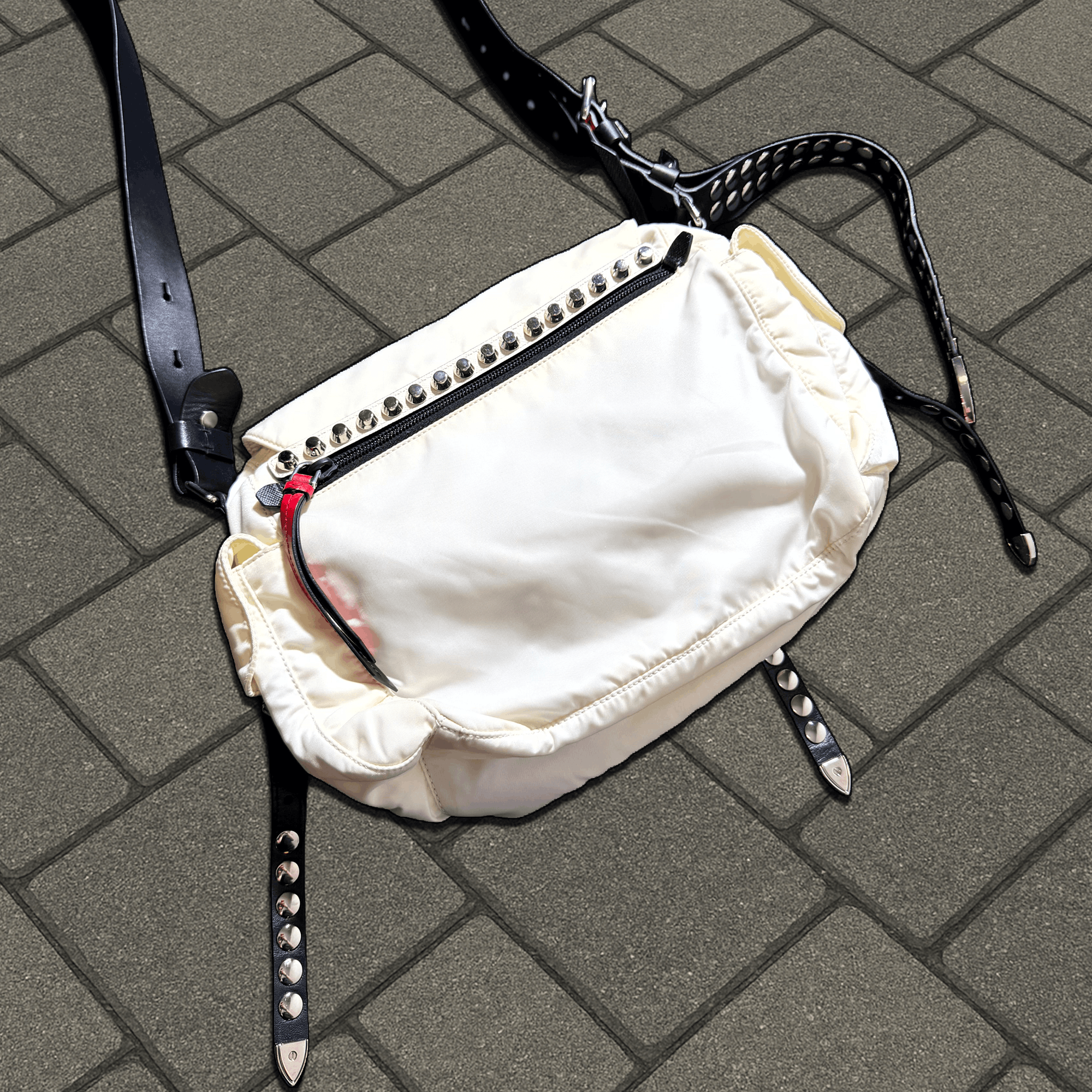 Prada Prada White Nylon Studded Messenger Bag Size ONE SIZE - 4 Thumbnail