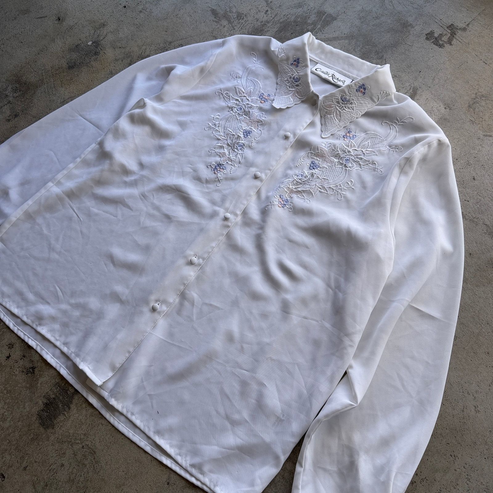 Other Vintage y2k sheer White Embroidered Floral Button Down shirt Size L / US 10 / IT 46 - 5 Thumbnail