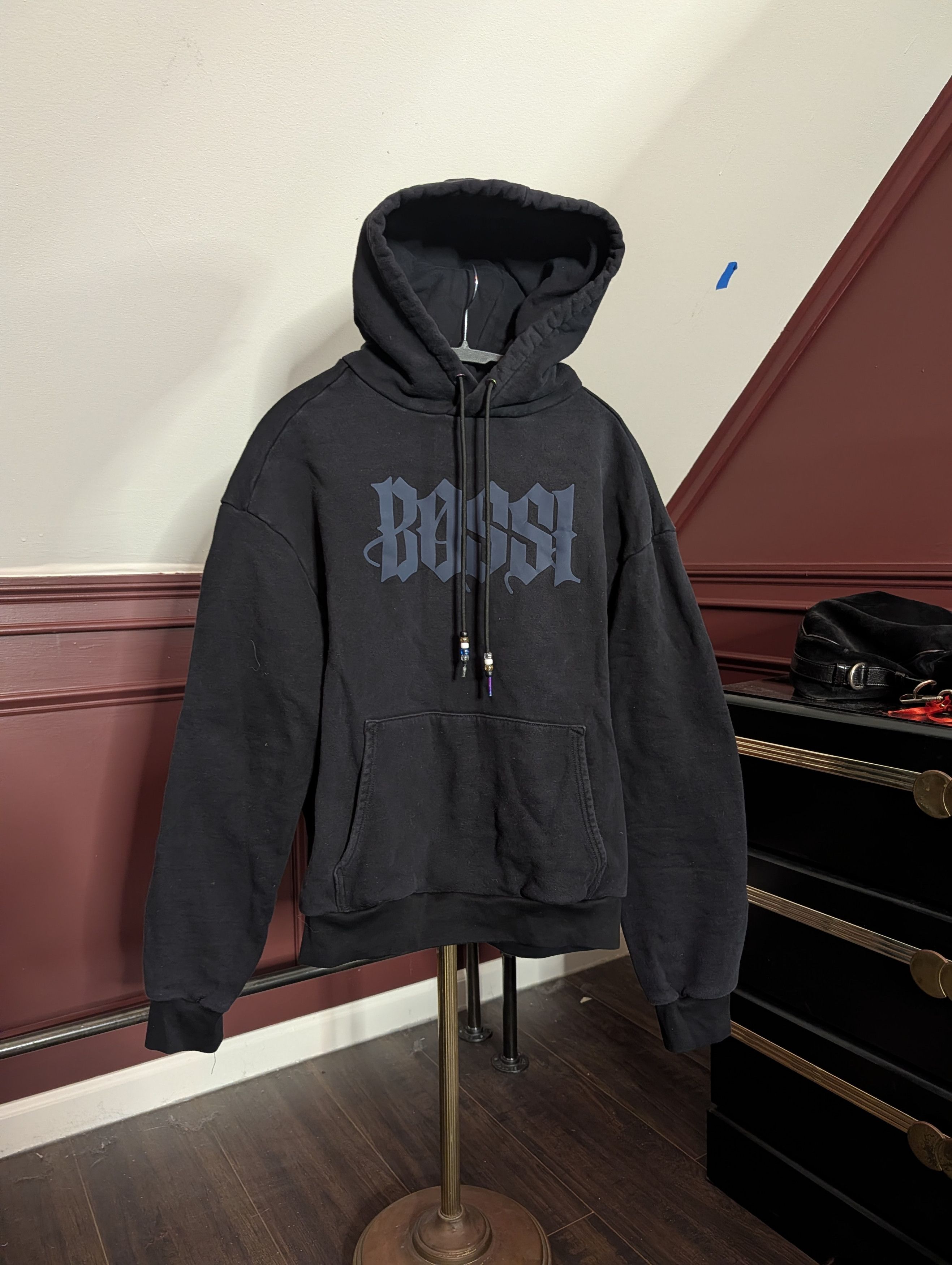 Black logo graphic beaded drawstring hoodie MiUSA large