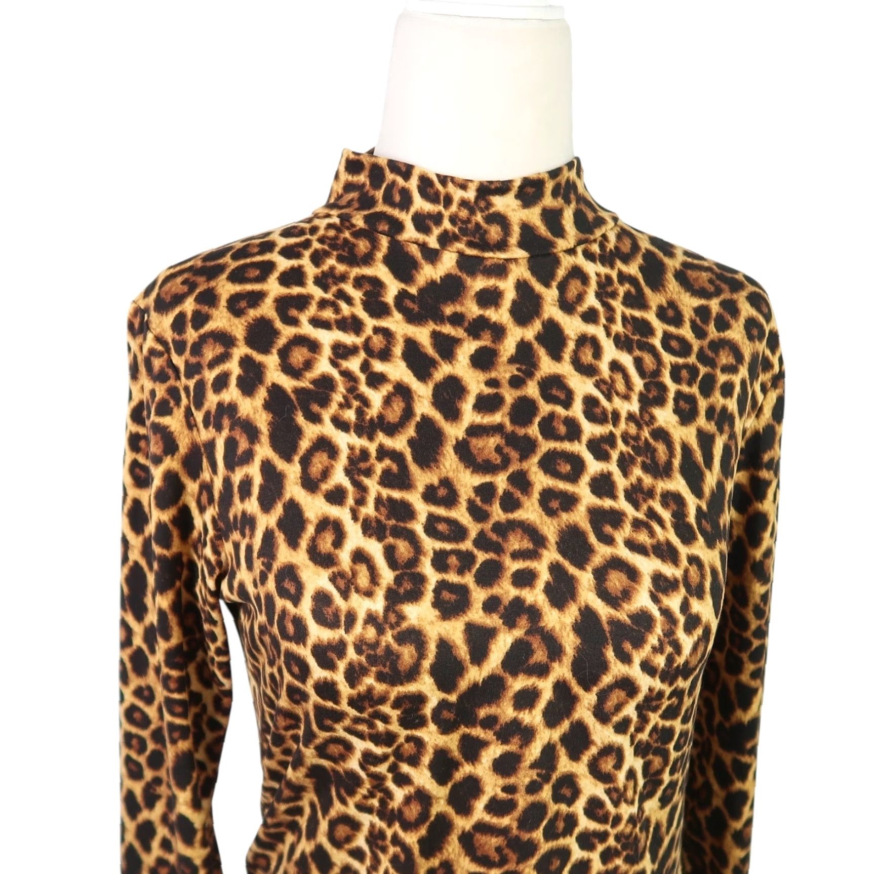 Vintage VINTAGE Olivia Rae brown leopard print long sleeve mockneck top M Womens Mock Neck T-Shirt Animal Print 90s 2000s Size M / US 6-8 / IT 42-44 - 2 Thumbnail
