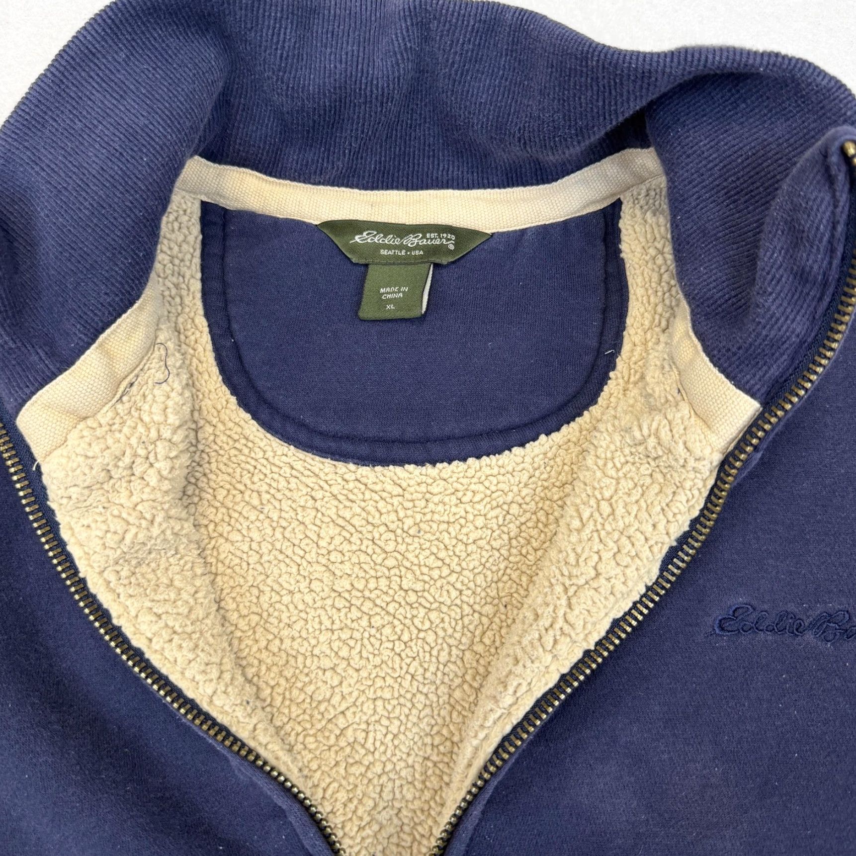 Eddie Bauer Eddie Bauer Sweatshirt Mens XL Blue Full Zip Mock Neck Lined Fleece Pockets Heavyweight Zip Size US XL / EU 56 / 4 - 3 Thumbnail