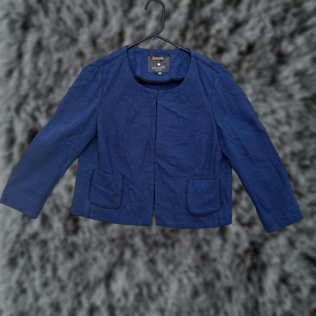 Vintage Gryphon Happy Jacket Womens Medium Textured Silk Cotton Pocket Blazer Size M / US 6-8 / IT 42-44 - 1 Thumbnail