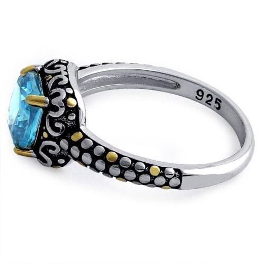 Other Sterling Silver Celtic Blue Topaz Cushion CZ Ring Brand New Size ONE SIZE - 4 Thumbnail