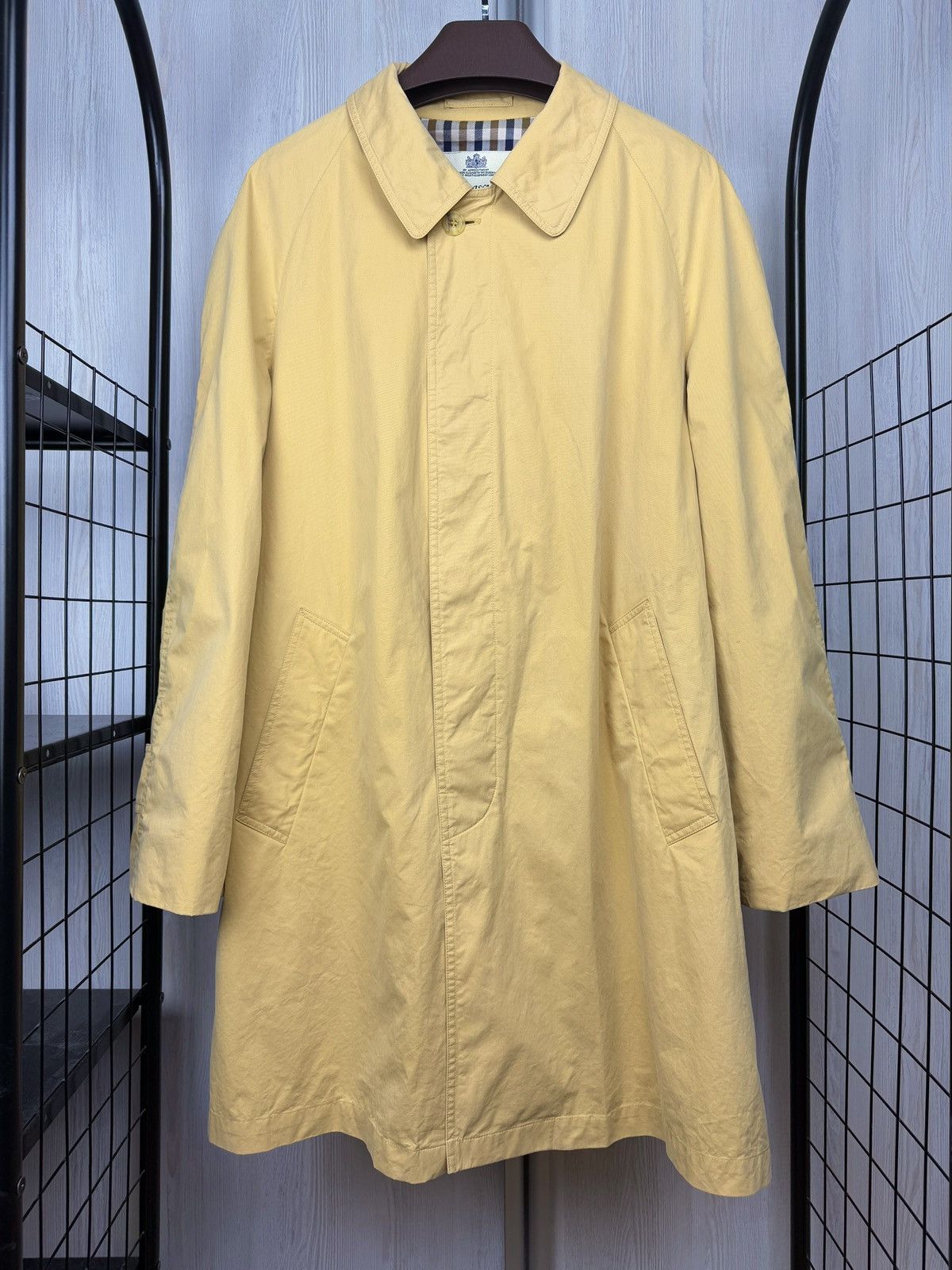 Aquascutum AQUASCUTUM Men’s Yellow Cotton Trench Raincoat Check Lining Size US M / EU 48-50 / 2 - 2 Thumbnail