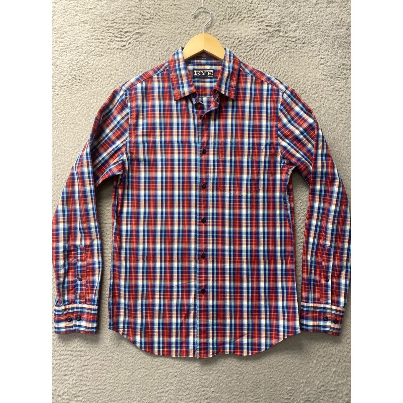 Frye RYE Casual Shirt Mens Size S Slim Blue Red Plaid Long Sleeve Button-Up Collared, Multicolor, Cotton, Slim Fit, Regular Size, Men, Casual, Travel, 0251 Size US S / EU 44-46 / 1 - 2 Thumbnail