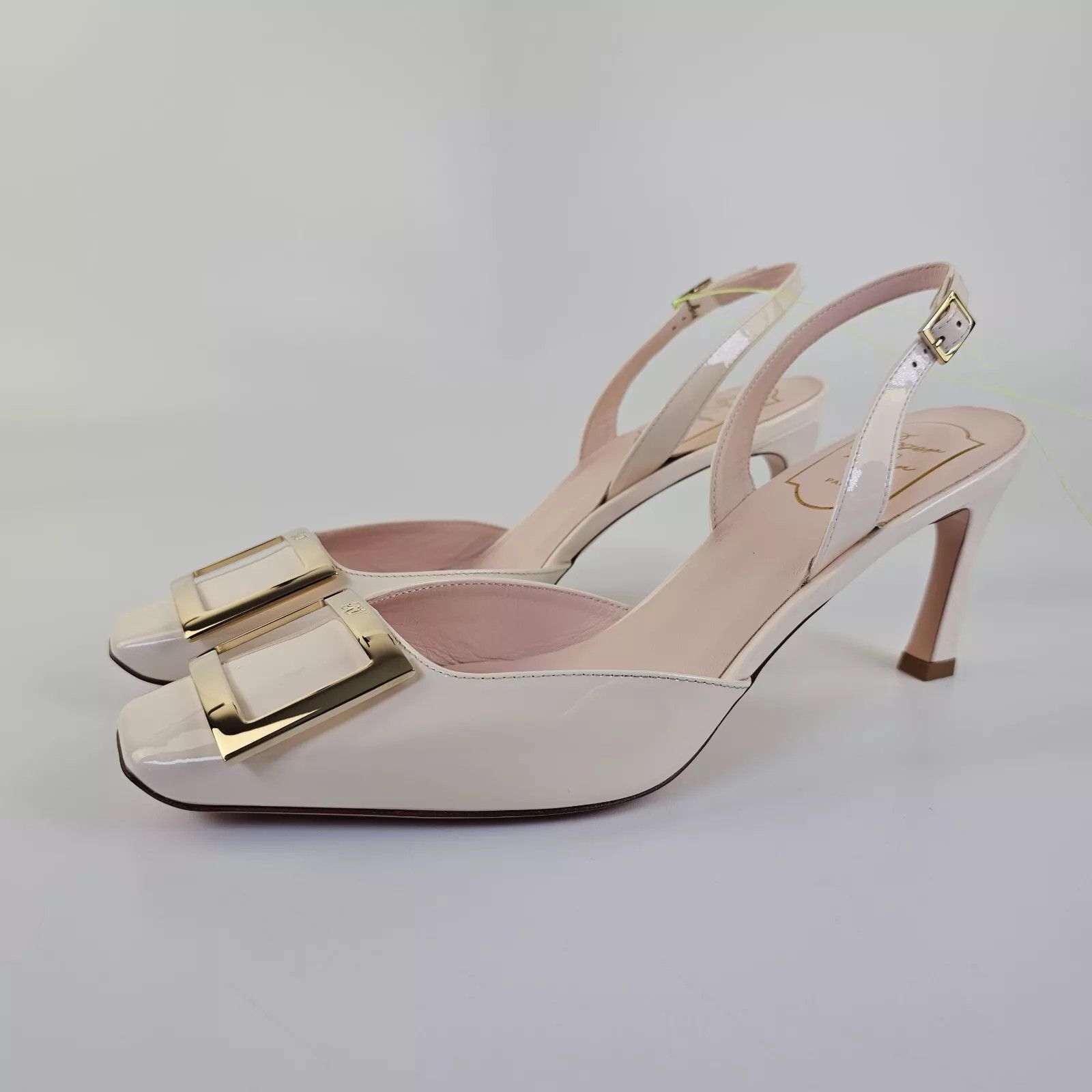 Roger Vivier Trompette Off White 70mm Slingback Pumps New