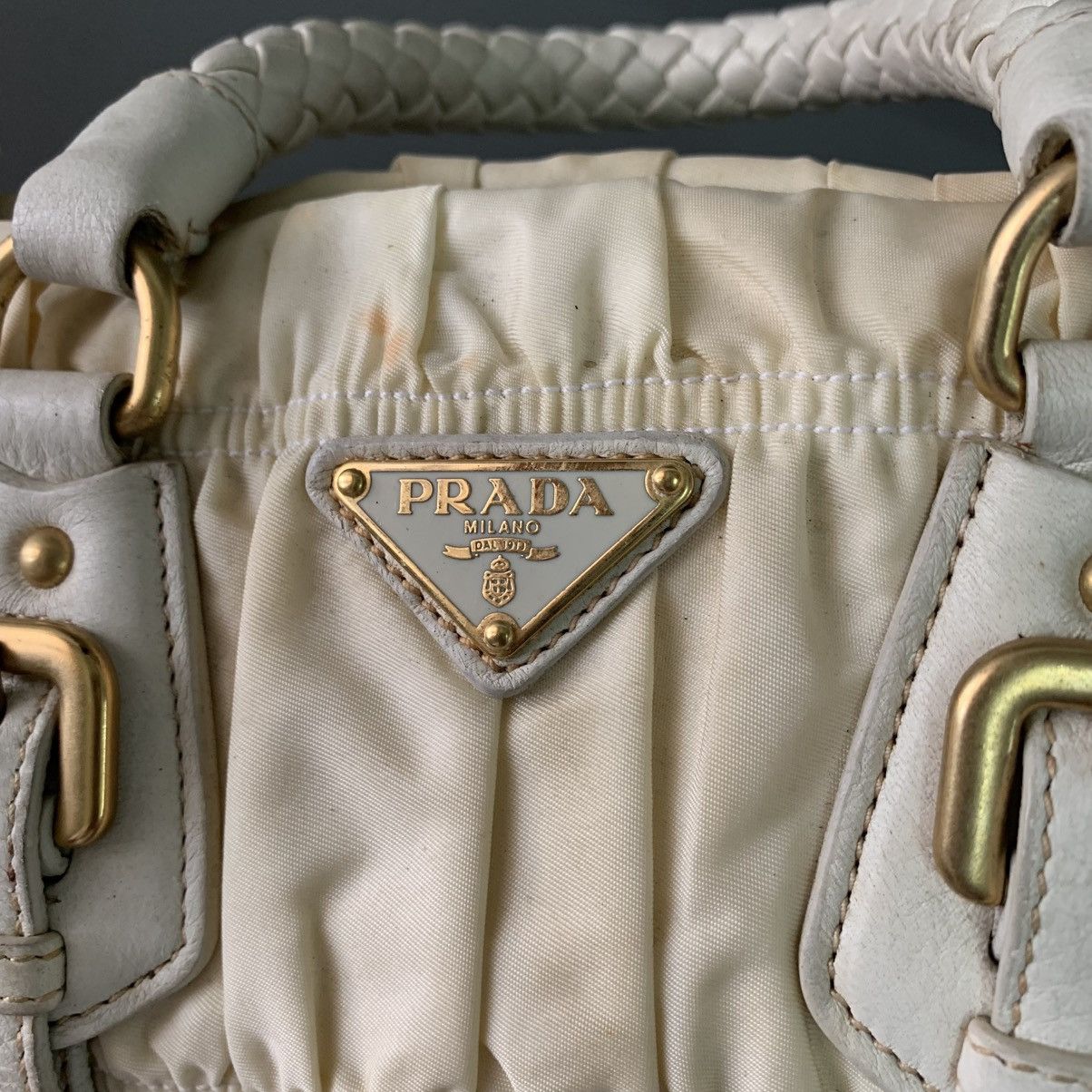 Prada Prada Nylon White Gaufre Small Handbag Size ONE SIZE - 7 Thumbnail