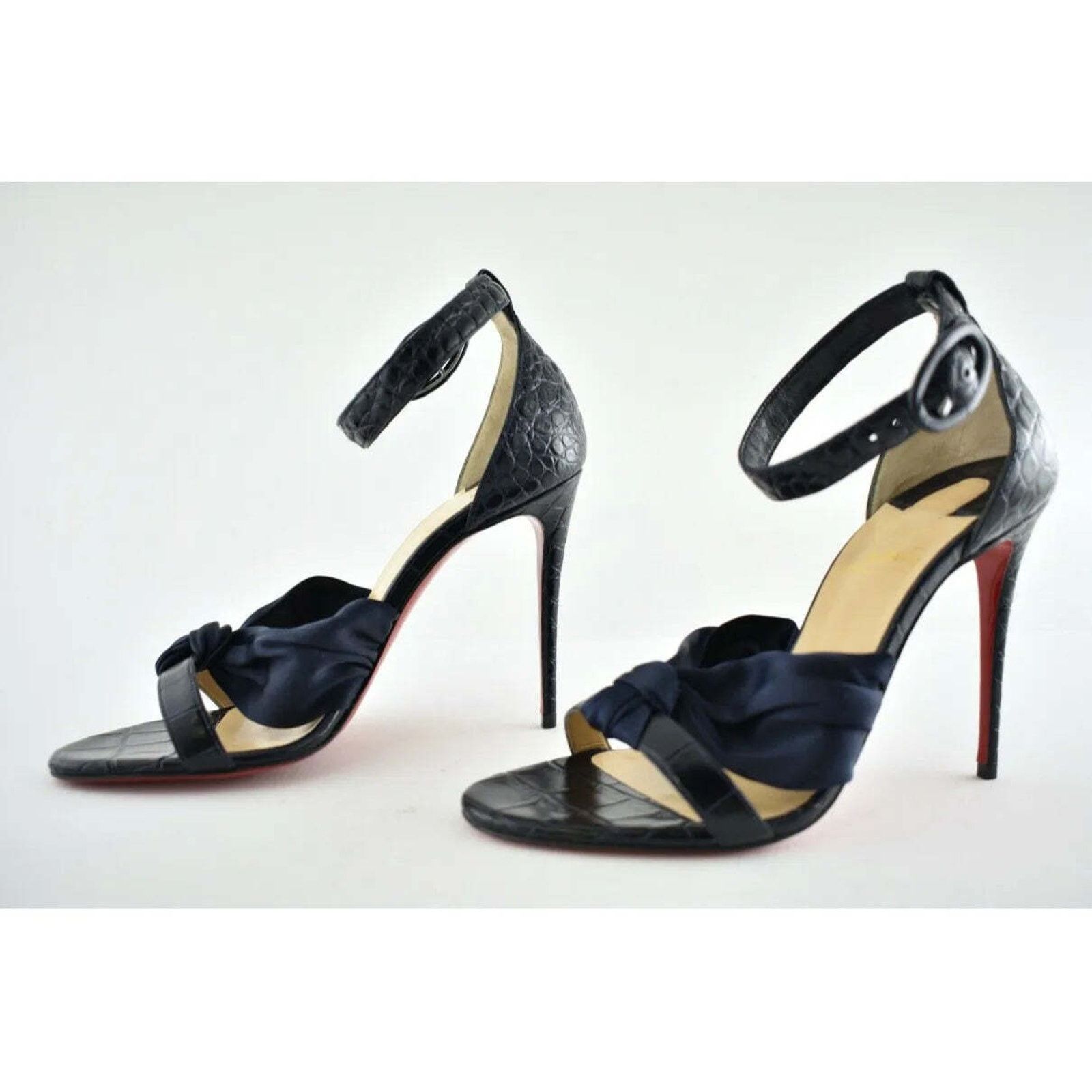 Christian Louboutin Ruban 100 Blue Croc Satin Ankle Strap Sandal Heel Pump 42 Size US 12 / IT 42 - 7 Thumbnail