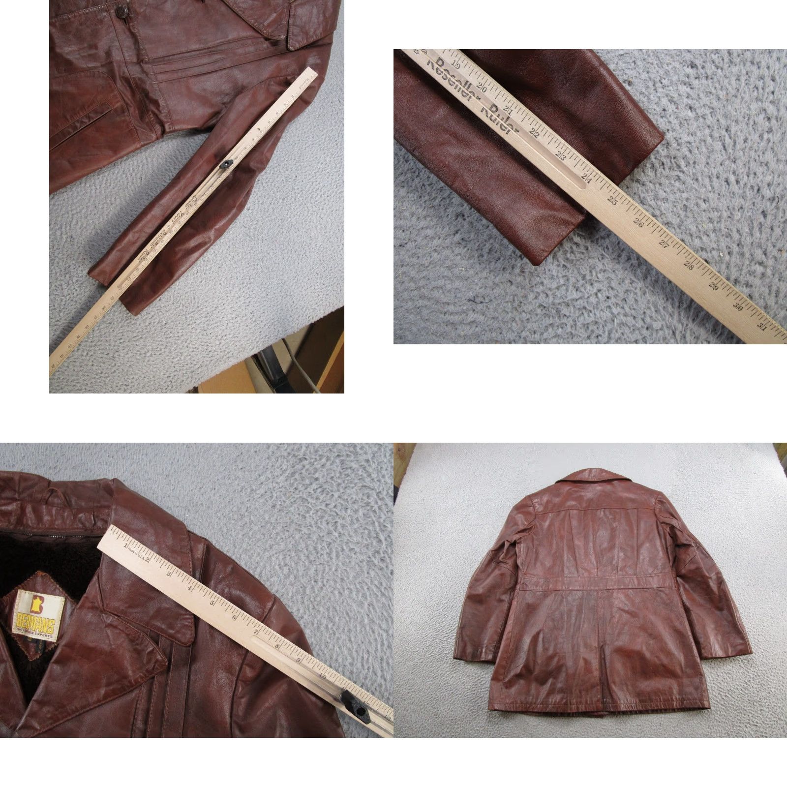 Ben Sherman VINTAGE Bermans Leather Bomber Jacket, Brown, 46, Button Up, 80s 90s Mens Jacket Size US S / EU 44-46 / 1 - 8 Thumbnail