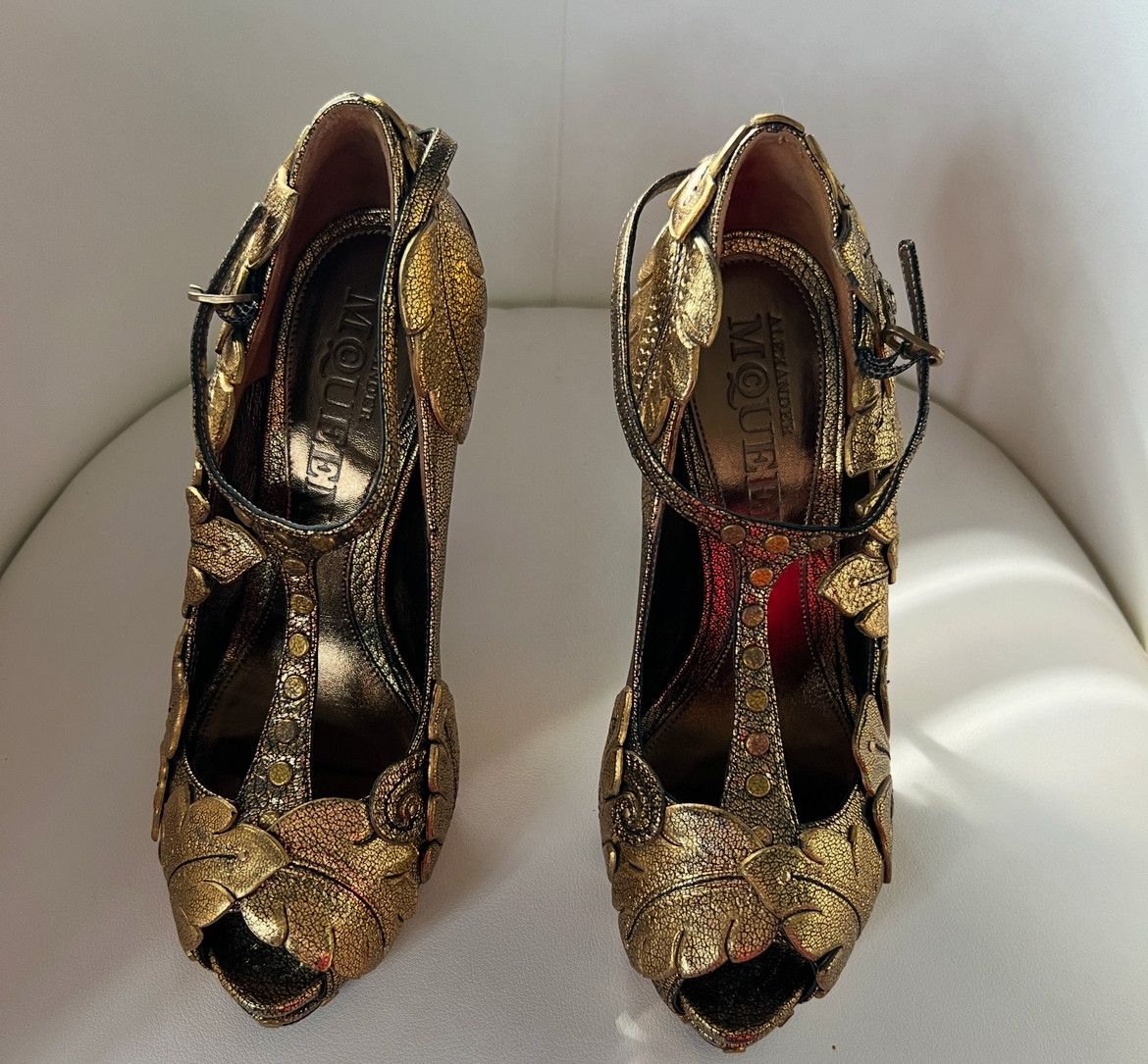 Alexander McQueen Alexander McQueen Spring/Summer Gold Peep THeels Size US 7 / IT 37 - 5 Thumbnail