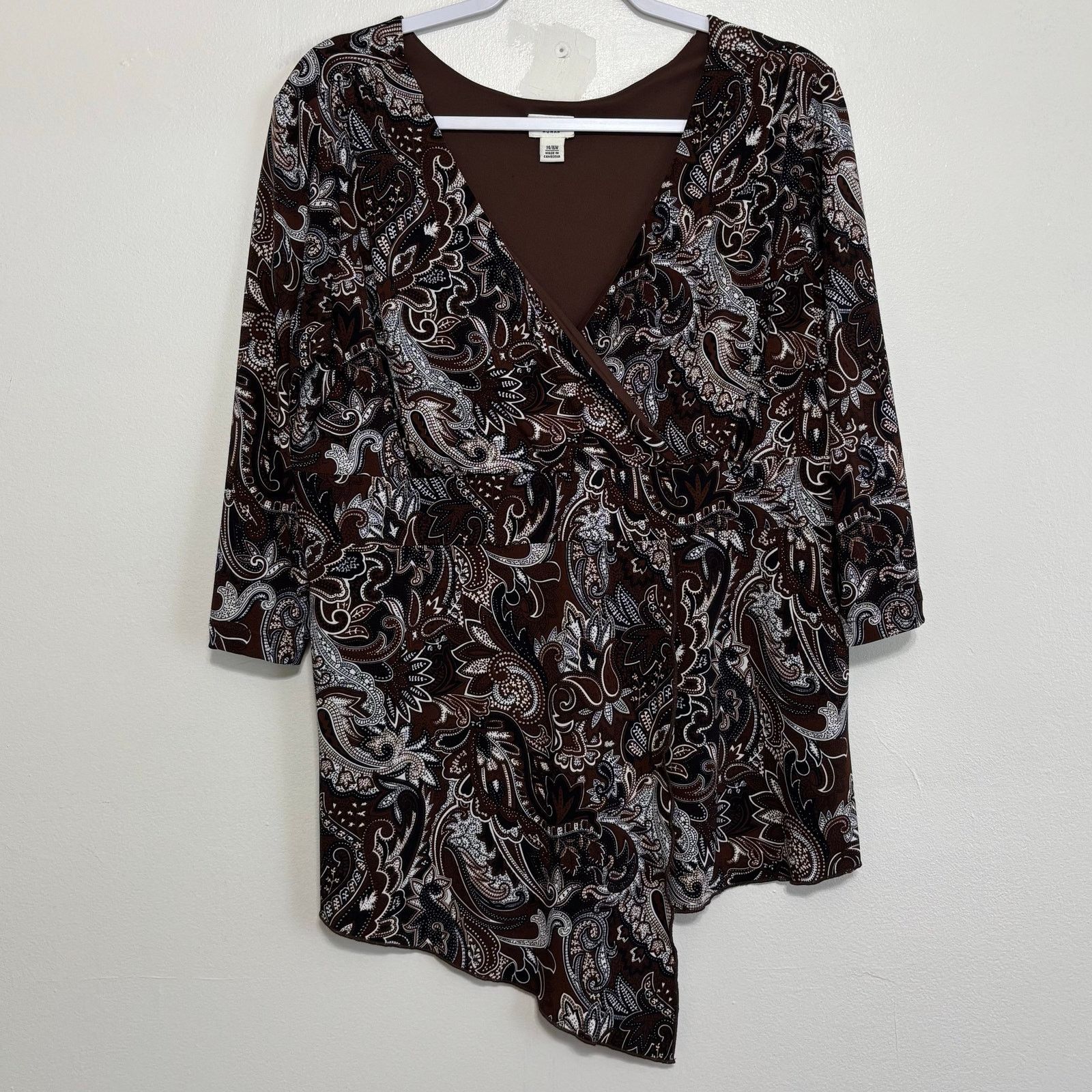Other Cato Faux Wrap Brown Black White Paisley 3/4 Sleeve Top Size XL / US 12-14 / IT 48-50 - 1 Thumbnail