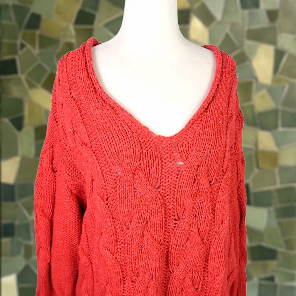 Bdg BDG Urban Outfitters Sweater V-Neck Cable-Knit Cotton Blend Red S Womens Pullover Long Sleeve Knit Shirt Size S / US 4 / IT 40 - 1 Thumbnail