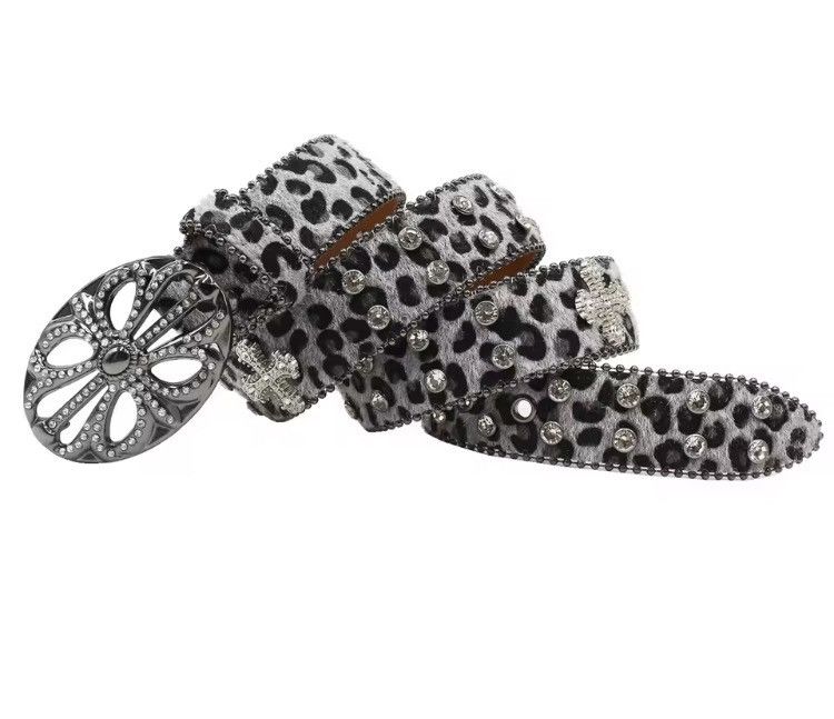 Japanese Brand Retro Style Cross Leopard Print Pu Leather Belt 105 cm Size ONE SIZE - 3 Thumbnail