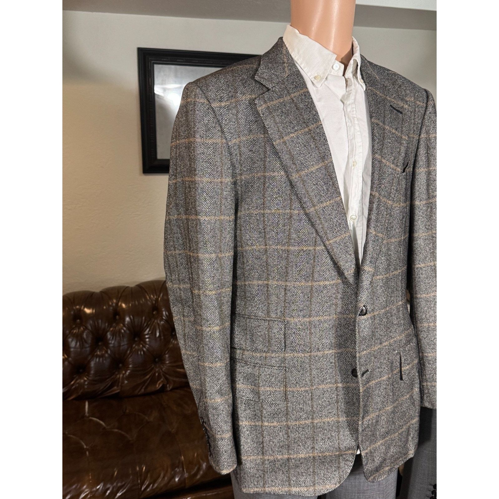 Tom Ford Tom Ford Herringbone Tweed Camel Sport Coat 56 46L Wool Gray Size 46L - 9 Thumbnail