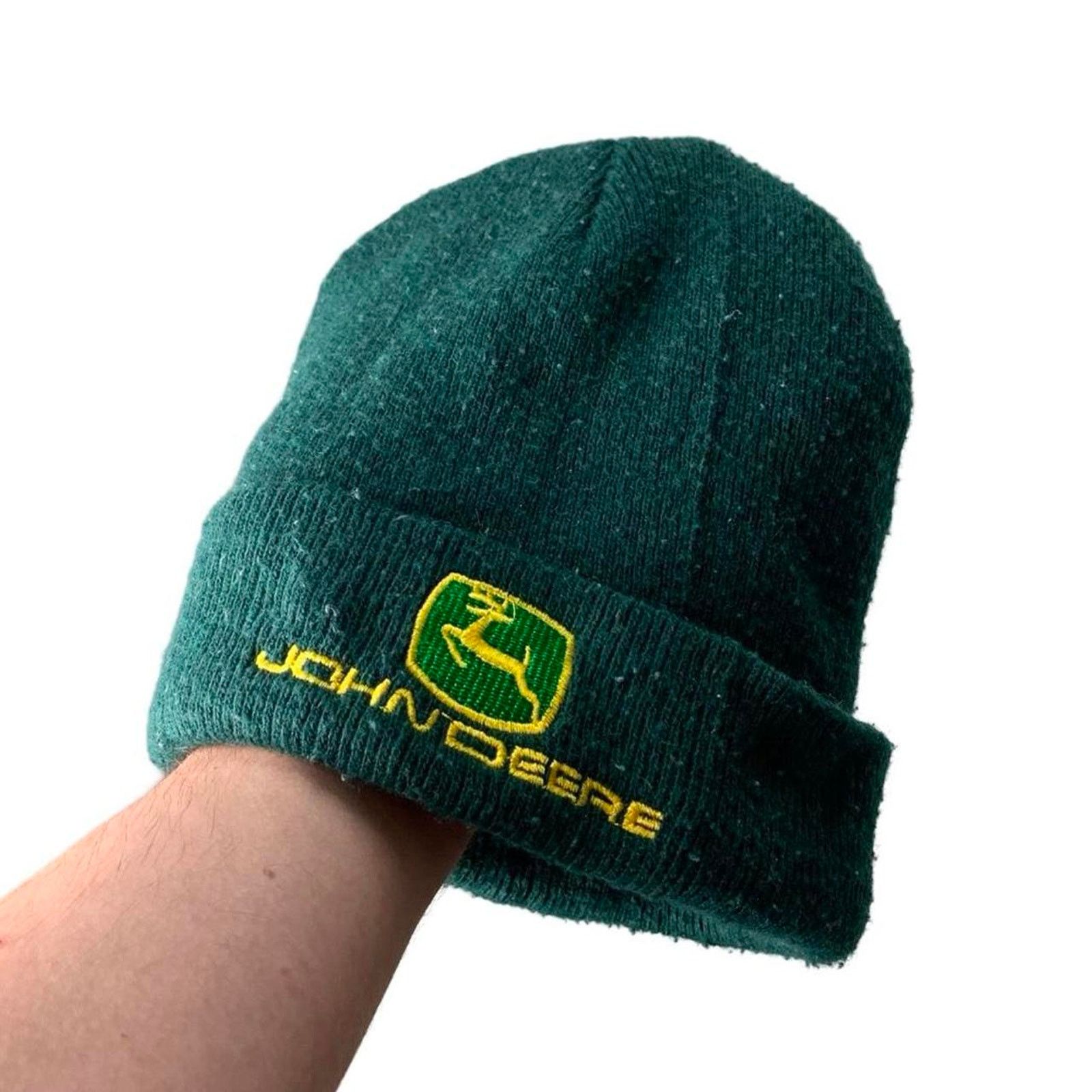 Vintage Vintage 90s Embroidered Green John Deer Knit Beanie Size ONE SIZE - 1 Thumbnail