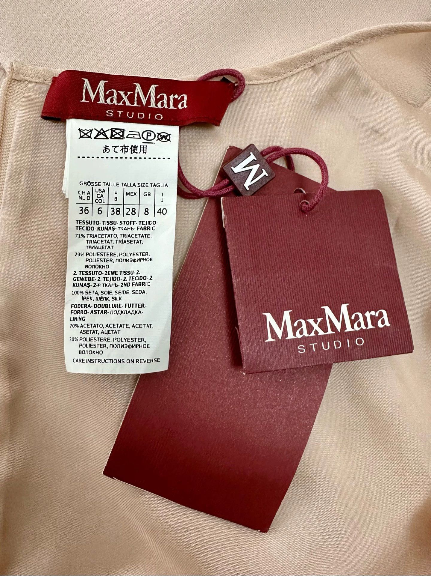 Max Mara MaxMara Studio Blush Silk V-neck Tie Puff Sleeve Dress Size M / US 6-8 / IT 42-44 - 9 Thumbnail