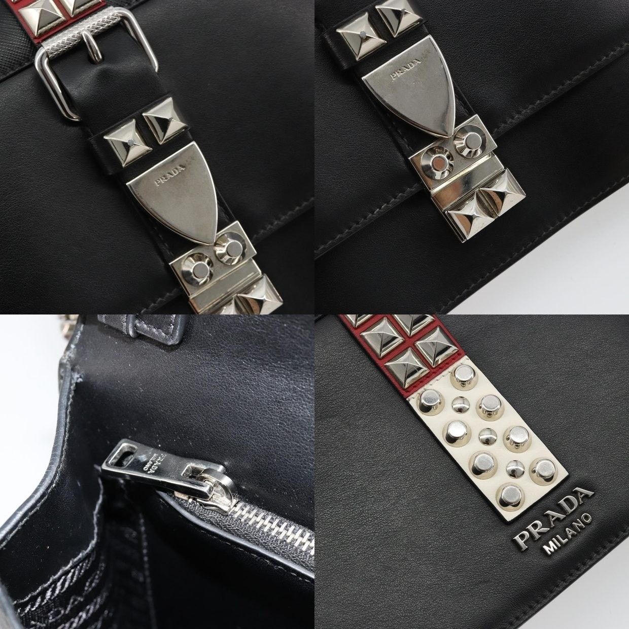Prada Prada Leather Electra Studs Shoulder Bag Black Size ONE SIZE - 15 Thumbnail